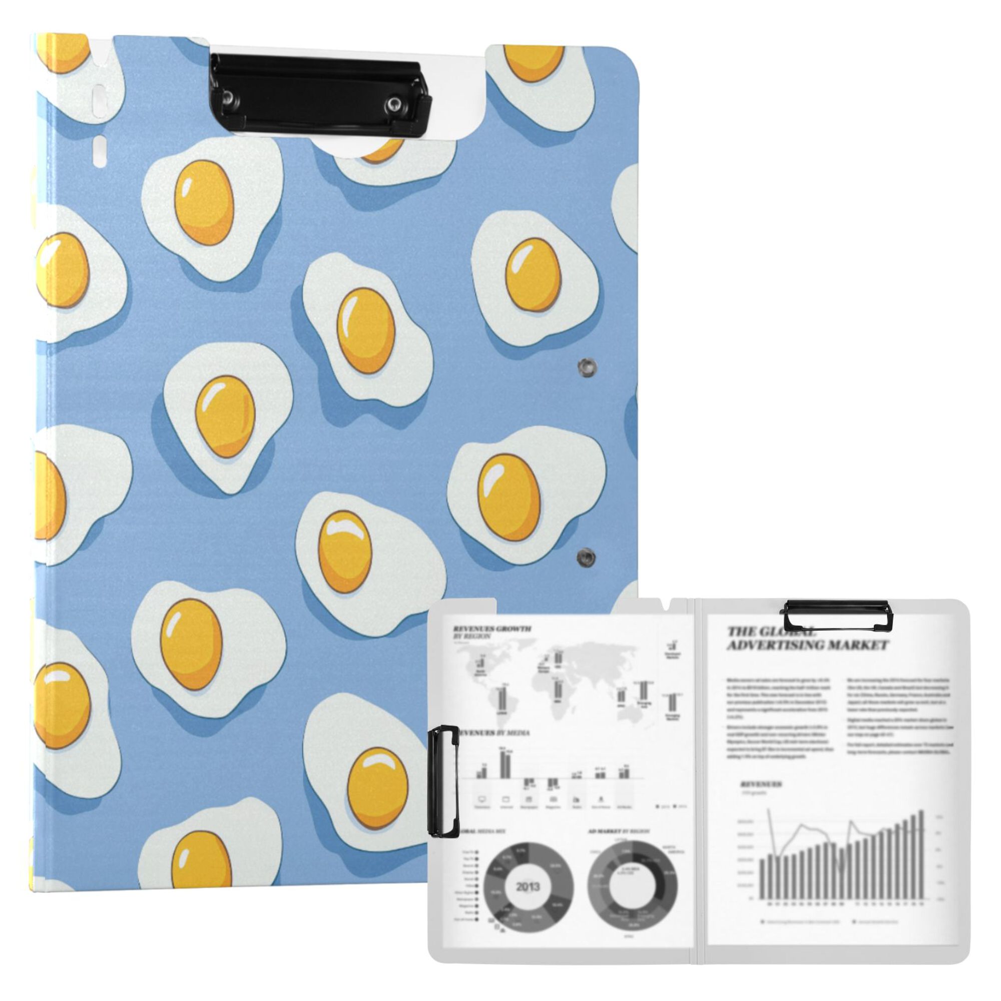 FORMRS A4 Clipboard Folder with Pen Holder Horizontal Foldable School Office Binder, Playful Fried Eggs