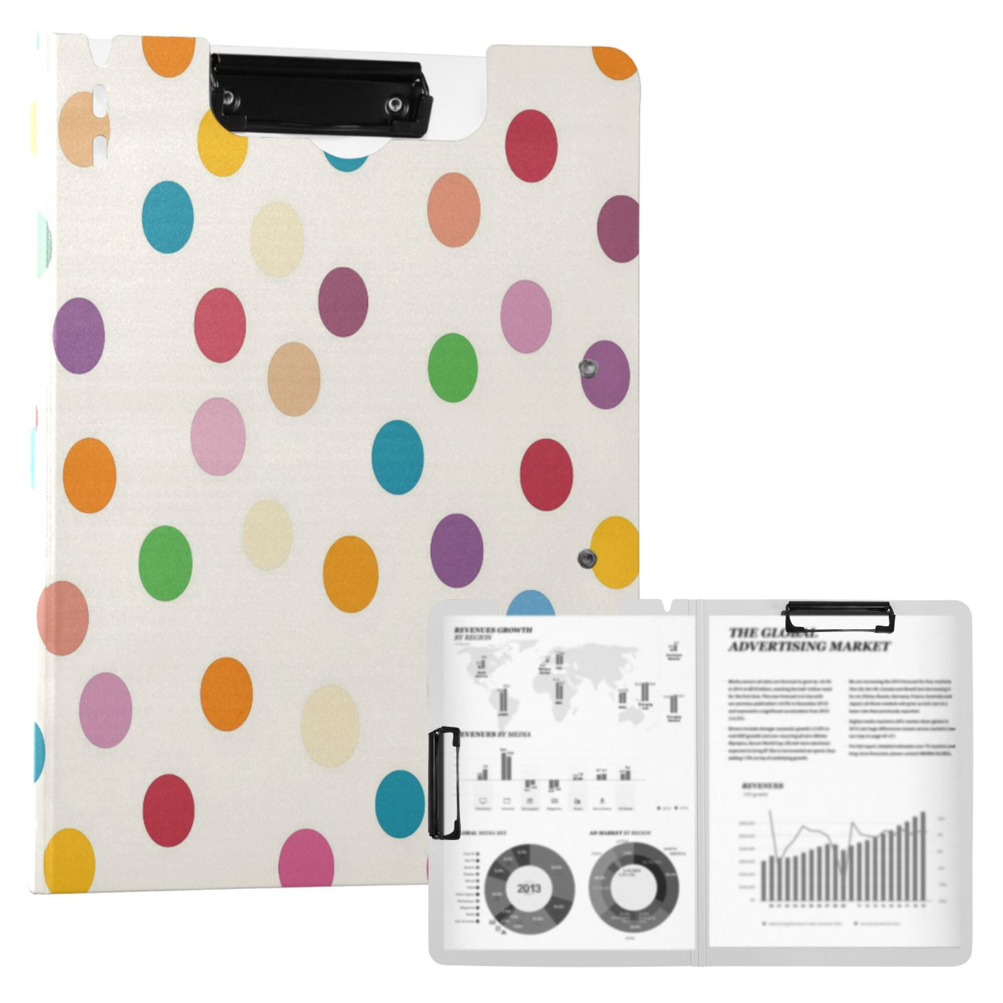 FORMRS A4 Clipboard Folder with Pen Holder Horizontal Foldable School Office Binder, Polka Dot