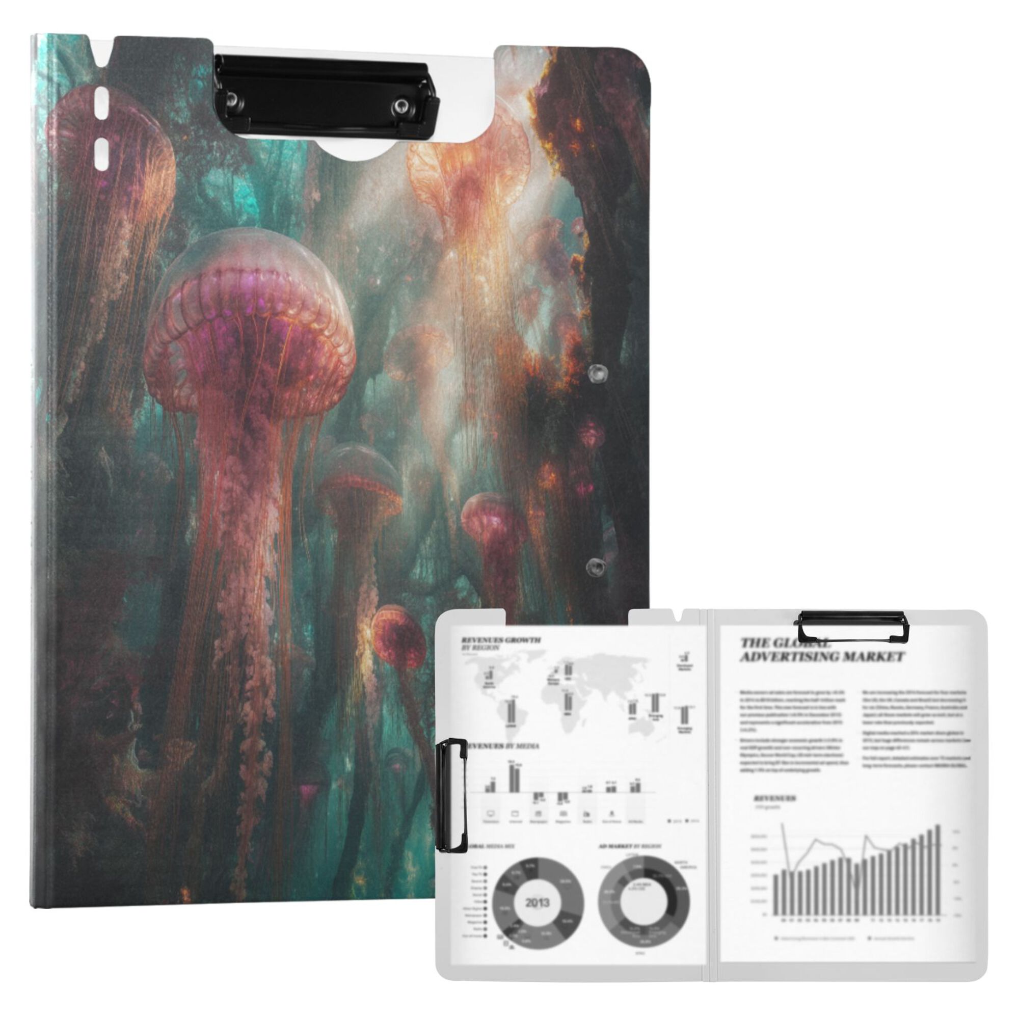 FORMRS A4 Clipboard Folder with Pen Holder Horizontal Foldable School Office Binder, Psychedelic Forest