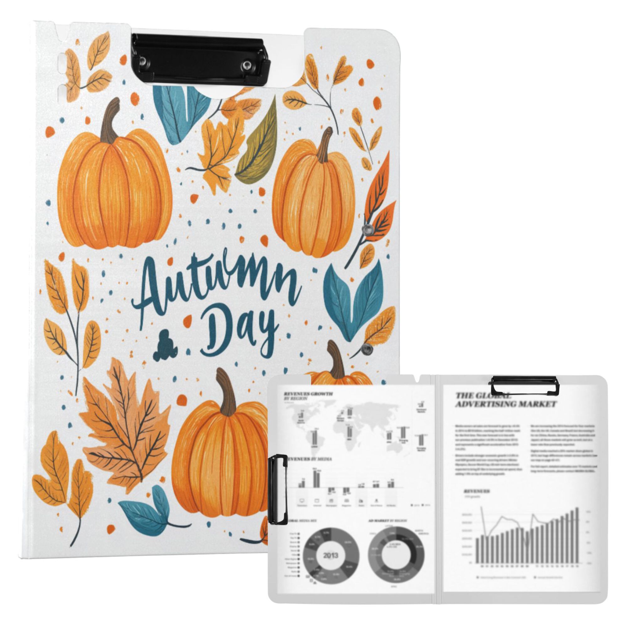 FORMRS A4 Clipboard Folder with Pen Holder Horizontal Foldable School Office Binder, Pumpkins Pattern