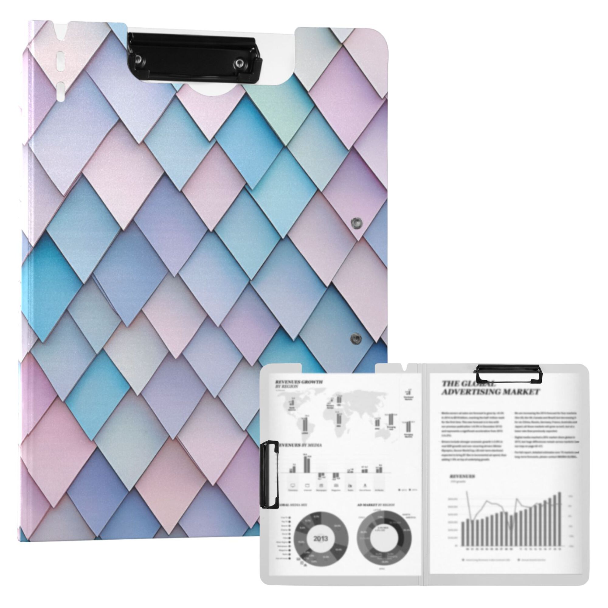 FORMRS A4 Clipboard Folder with Pen Holder Horizontal Foldable School Office Binder, Purple Art Pattern