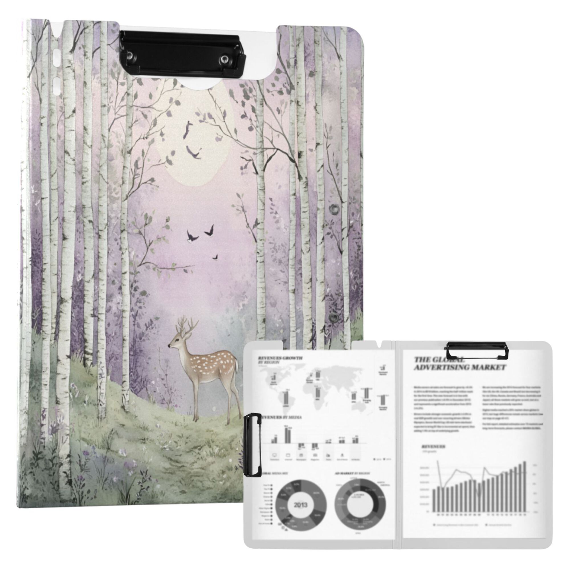 FORMRS A4 Clipboard Folder with Pen Holder Horizontal Foldable School Office Binder, Purple Deer