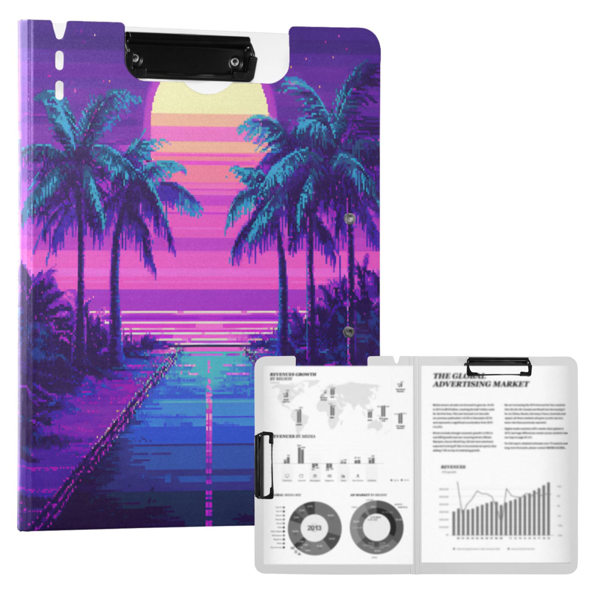 FORMRS A4 Clipboard Folder with Pen Holder Horizontal Foldable School Office Binder, Purple Digital Art