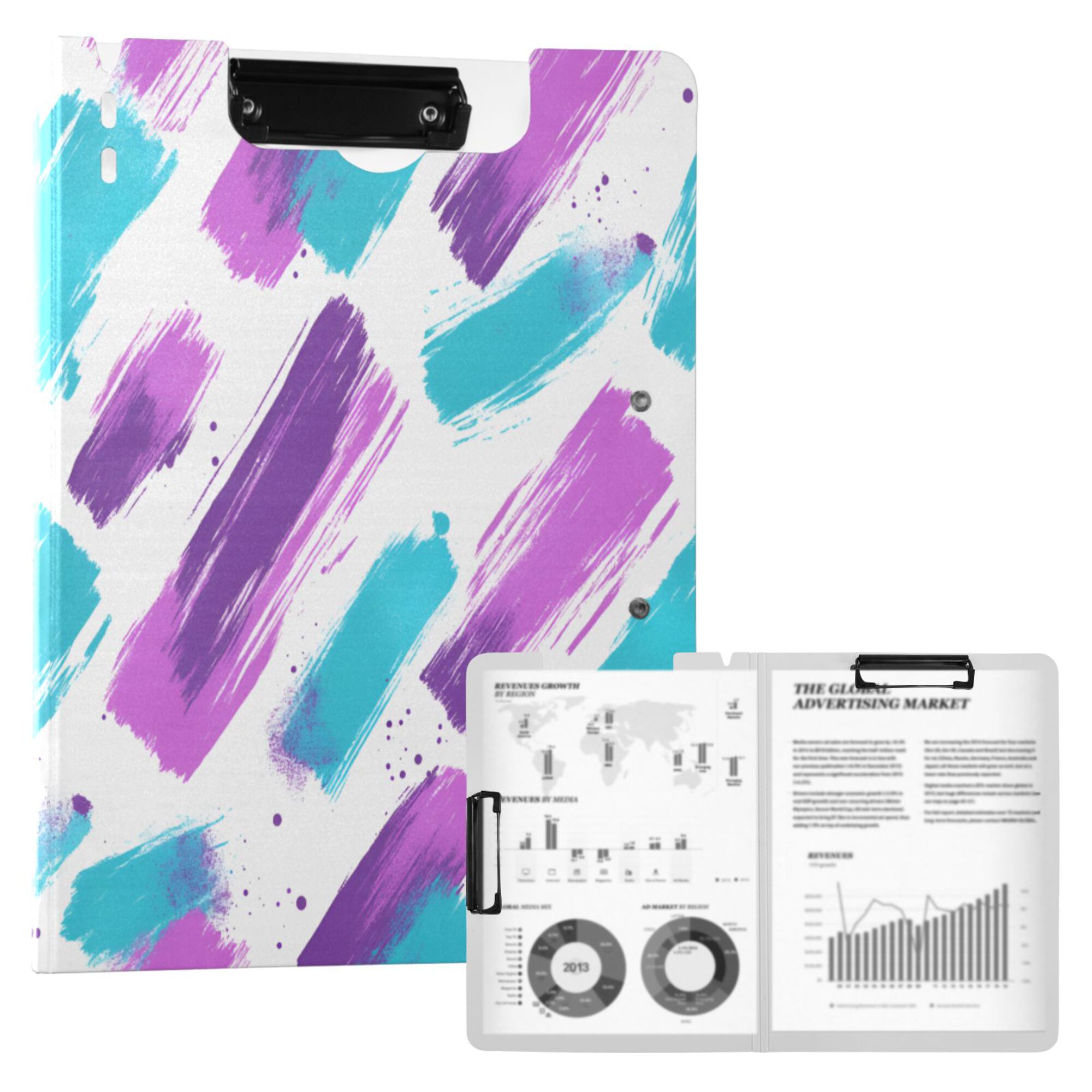 FORMRS A4 Clipboard Folder with Pen Holder Horizontal Foldable School Office Binder, Purple Drawing