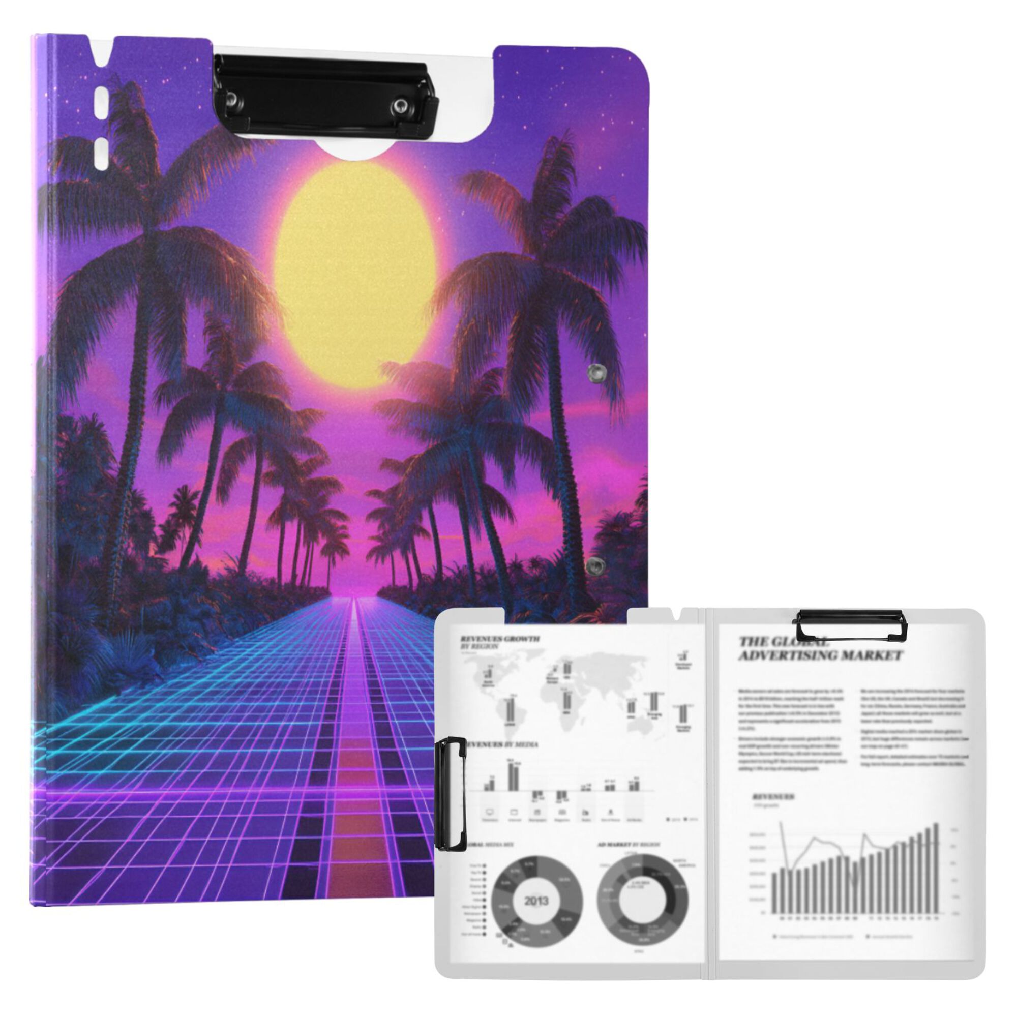 FORMRS A4 Clipboard Folder with Pen Holder Horizontal Foldable School Office Binder, Purple Neon Road