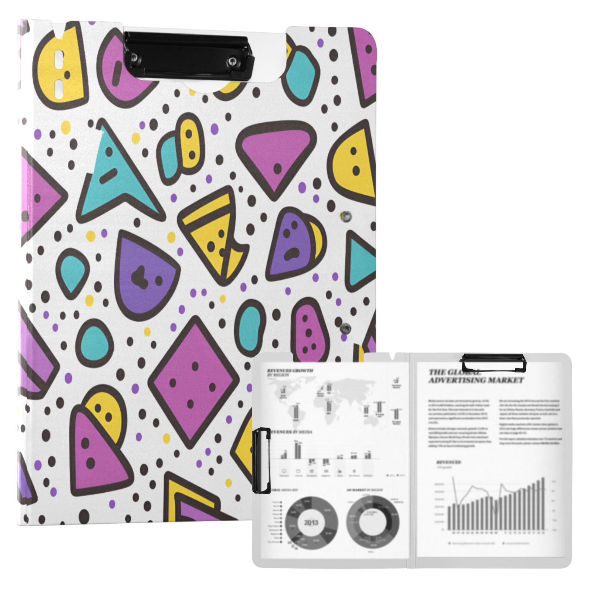 FORMRS A4 Clipboard Folder with Pen Holder Horizontal Foldable School Office Binder, Purple Retro Pattern