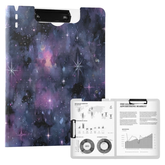 FORMRS A4 Clipboard Folder with Pen Holder Horizontal Foldable School Office Binder, Purple Sky Pattern