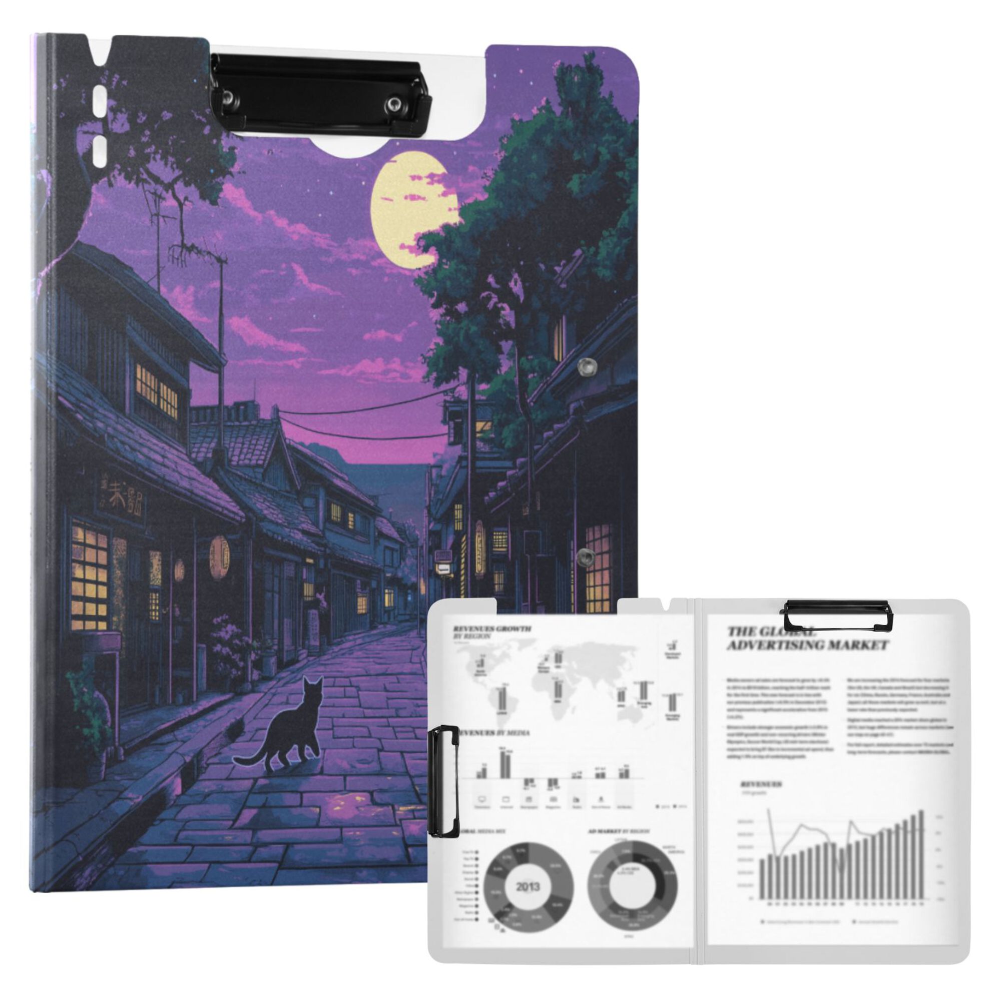 FORMRS A4 Clipboard Folder with Pen Holder Horizontal Foldable School Office Binder, Purple Street