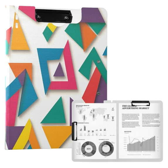 FORMRS A4 Clipboard Folder with Pen Holder Horizontal Foldable School Office Binder, Purple Triangles