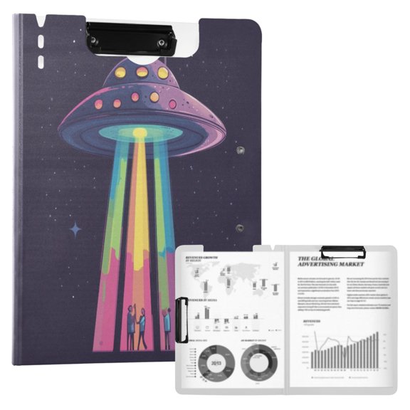 FORMRS A4 Clipboard Folder with Pen Holder Horizontal Foldable School Office Binder, Purple UFO