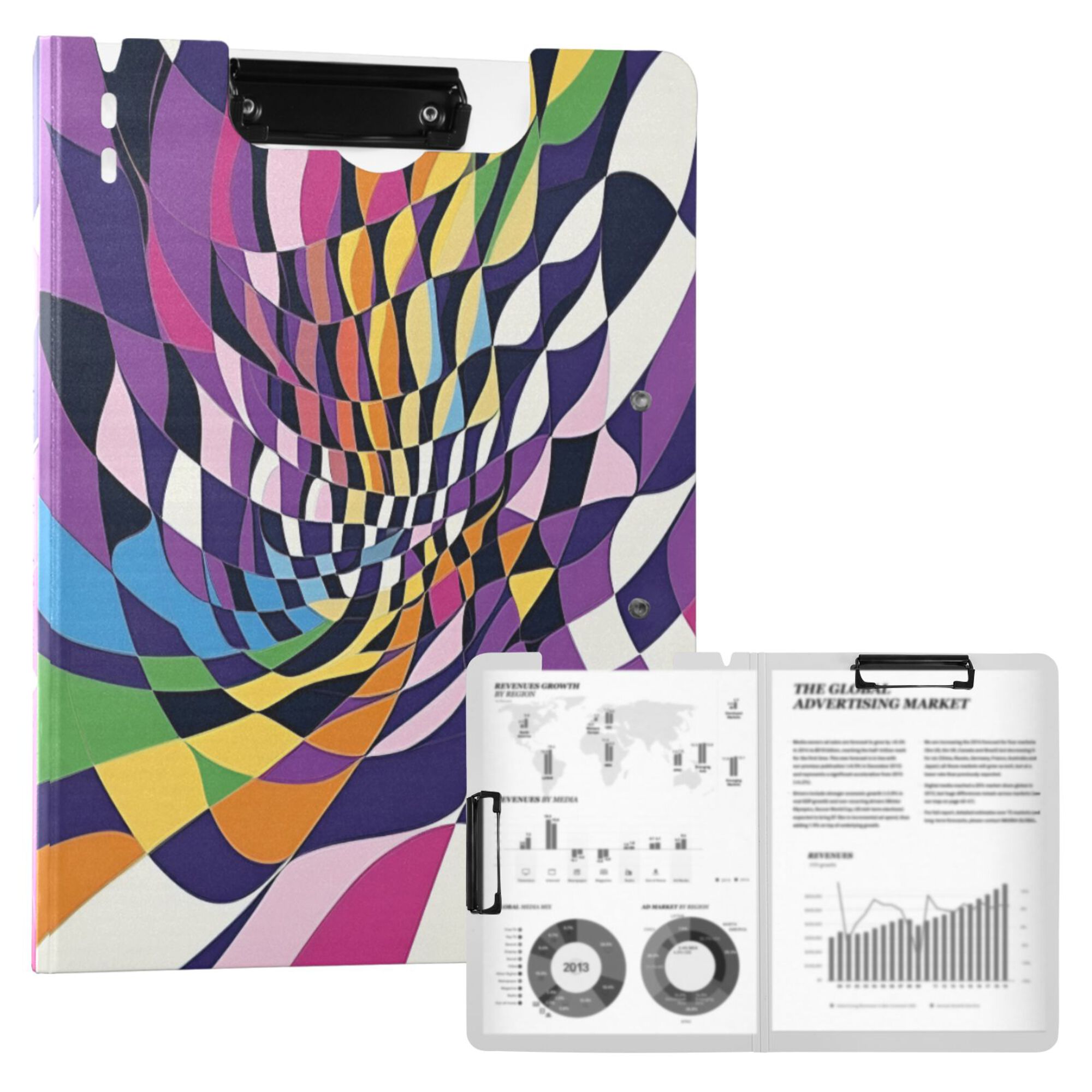 FORMRS A4 Clipboard Folder with Pen Holder Horizontal Foldable School Office Binder, Purple Wavy Plaid