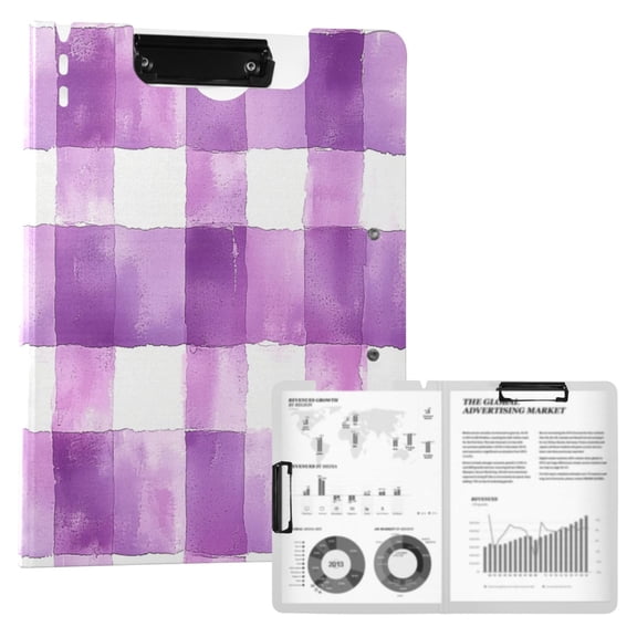 FORMRS A4 Clipboard Folder with Pen Holder Horizontal Foldable School Office Binder, Purple and White Pattern