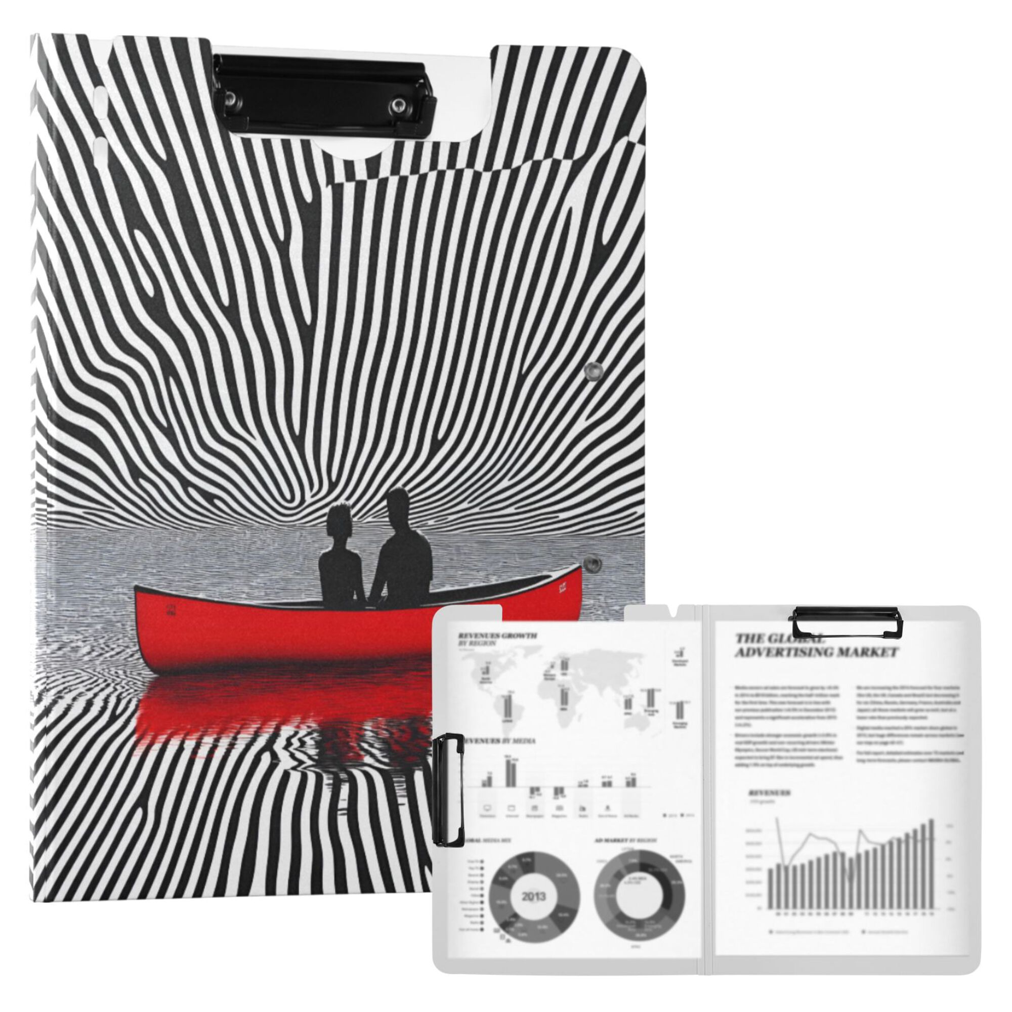 FORMRS A4 Clipboard Folder with Pen Holder Horizontal Foldable School Office Binder, Red Boat