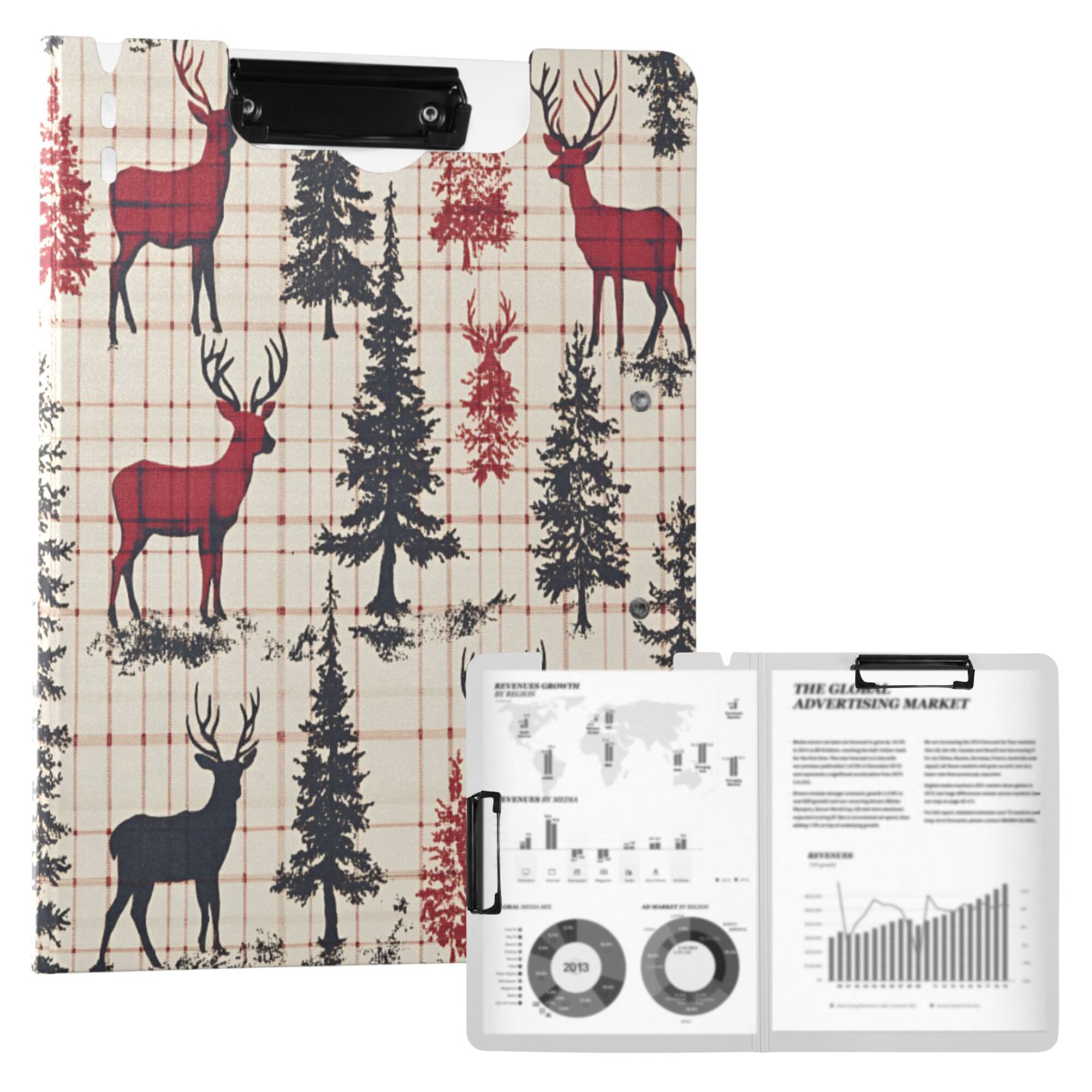 FORMRS A4 Clipboard Folder with Pen Holder Horizontal Foldable School Office Binder, Red Deer