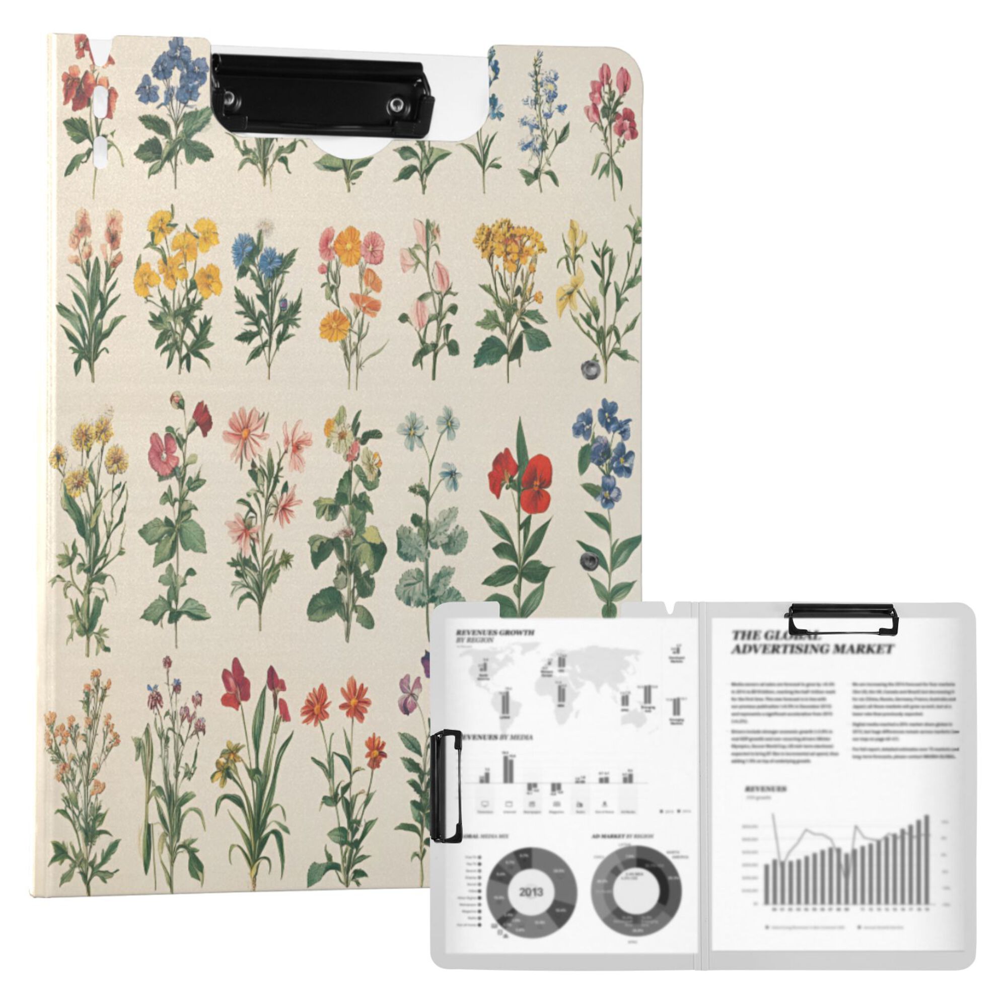 FORMRS A4 Clipboard Folder with Pen Holder Horizontal Foldable School Office Binder, Red Floral