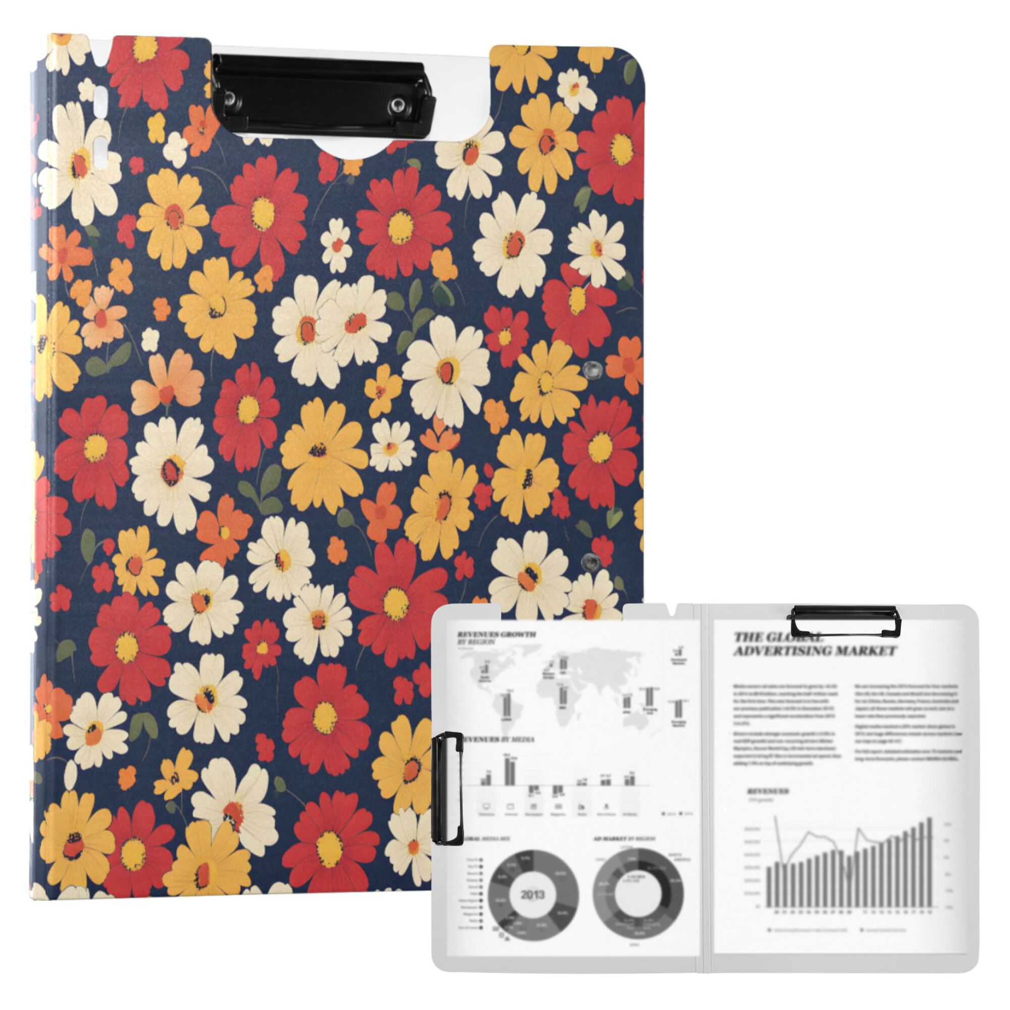 FORMRS A4 Clipboard Folder with Pen Holder Horizontal Foldable School Office Binder, Red Floral