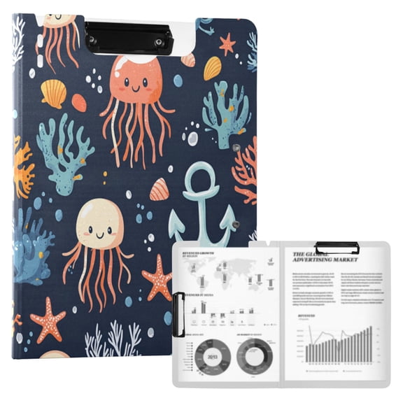 FORMRS A4 Clipboard Folder with Pen Holder Horizontal Foldable School Office Binder, Red Jellyfish
