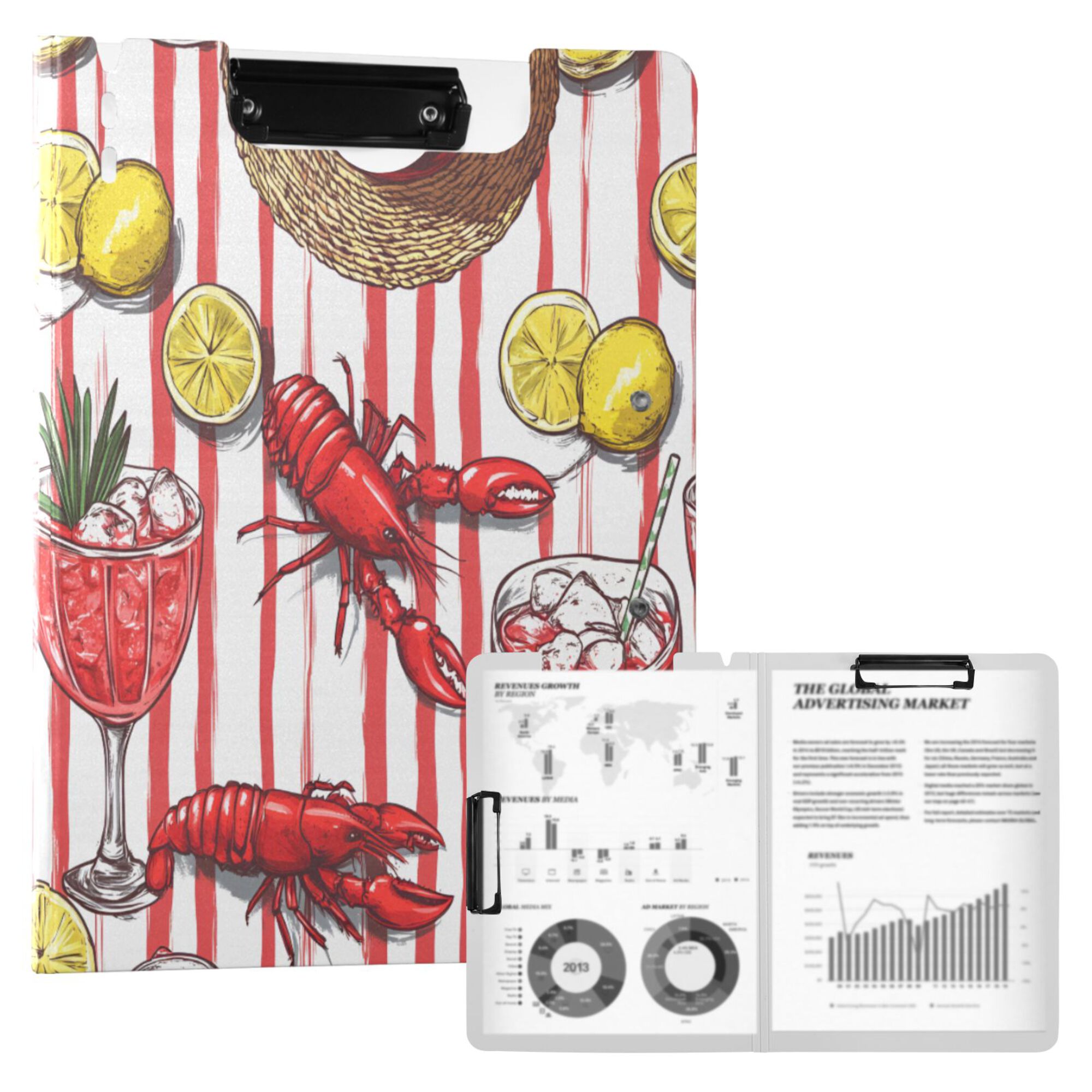 FORMRS A4 Clipboard Folder with Pen Holder Horizontal Foldable School Office Binder, Red Lobster