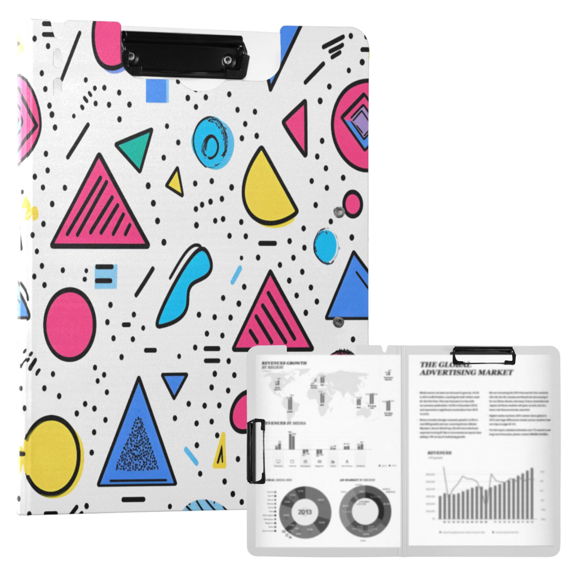 FORMRS A4 Clipboard Folder with Pen Holder Horizontal Foldable School Office Binder, Red Retro Pattern