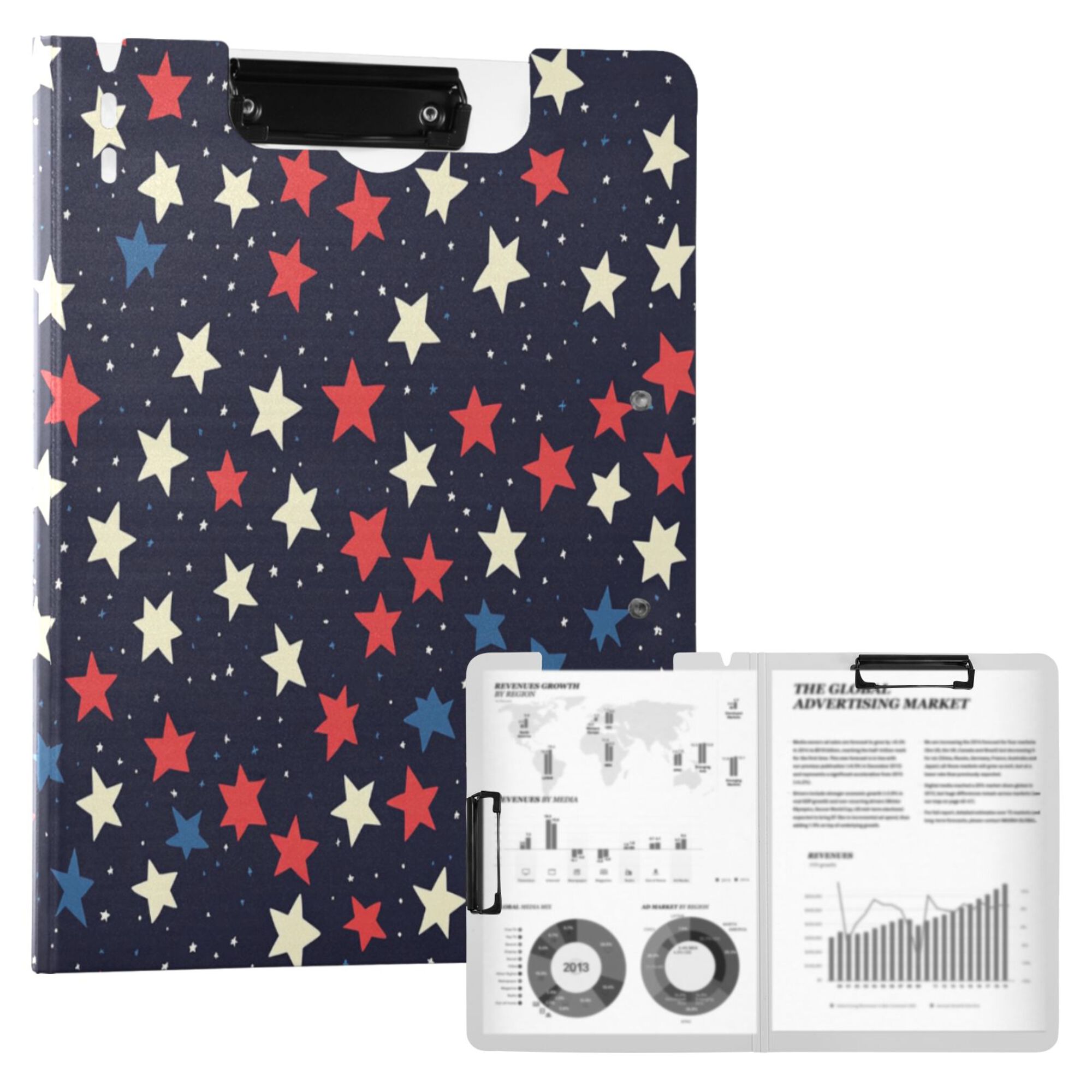 FORMRS A4 Clipboard Folder with Pen Holder Horizontal Foldable School Office Binder, Red Starry Pattern