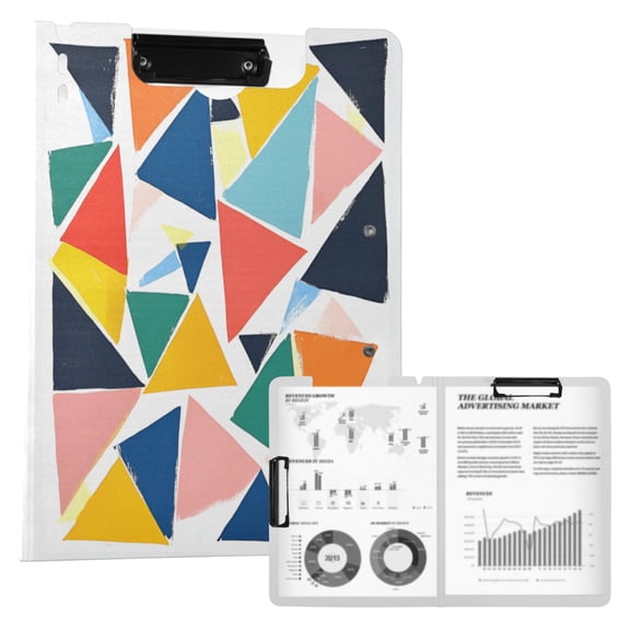 FORMRS A4 Clipboard Folder with Pen Holder Horizontal Foldable School Office Binder, Red Triangles