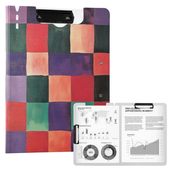 FORMRS A4 Clipboard Folder with Pen Holder Horizontal Foldable School Office Binder, Red and Purple Plaid Pattern