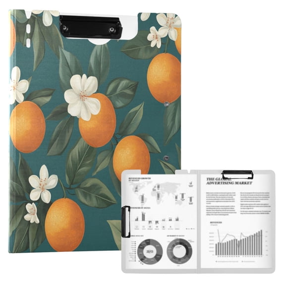 FORMRS A4 Clipboard Folder with Pen Holder Horizontal Foldable School Office Binder, Retro Floral Orange