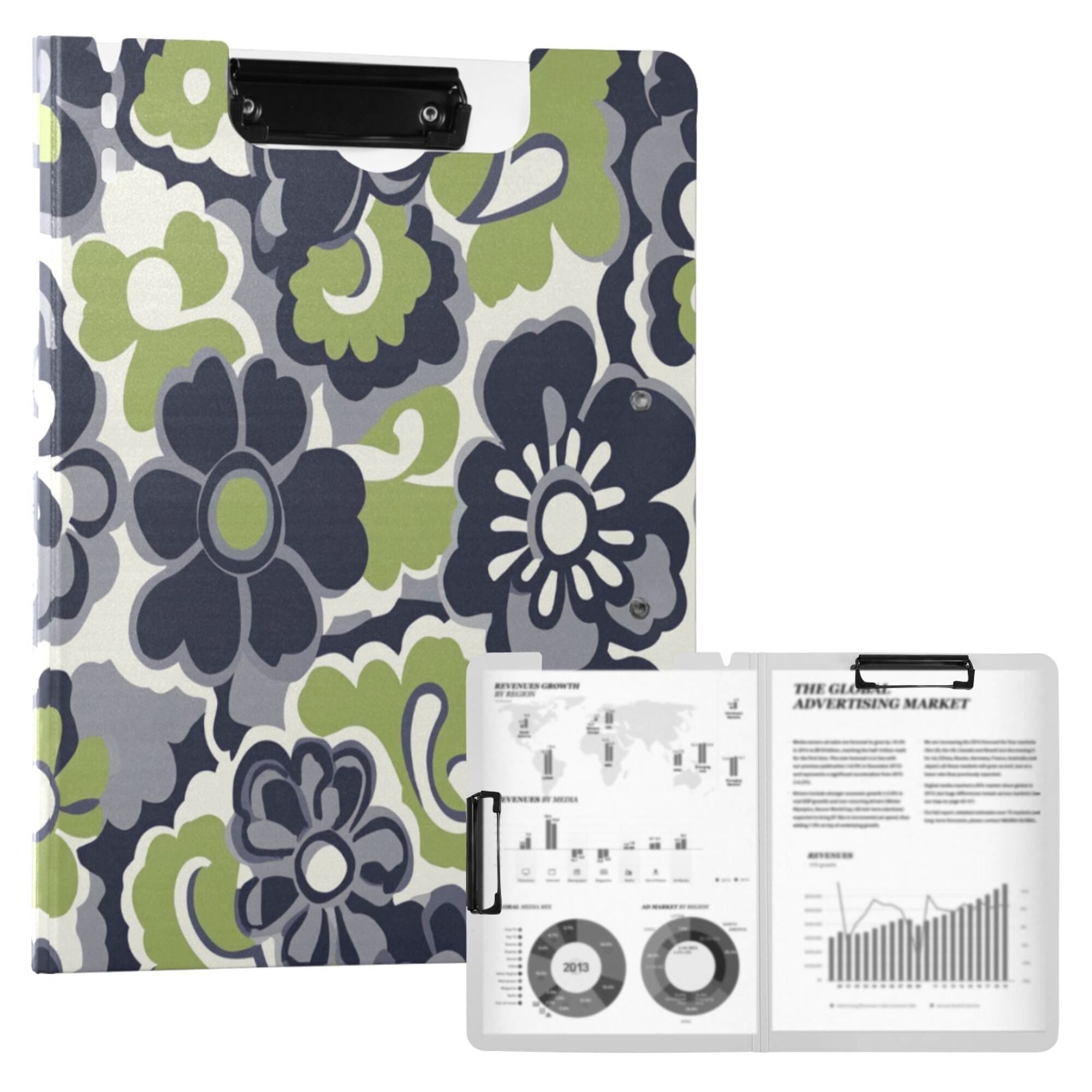 FORMRS A4 Clipboard Folder with Pen Holder Horizontal Foldable School Office Binder, Retro Floral Pattern