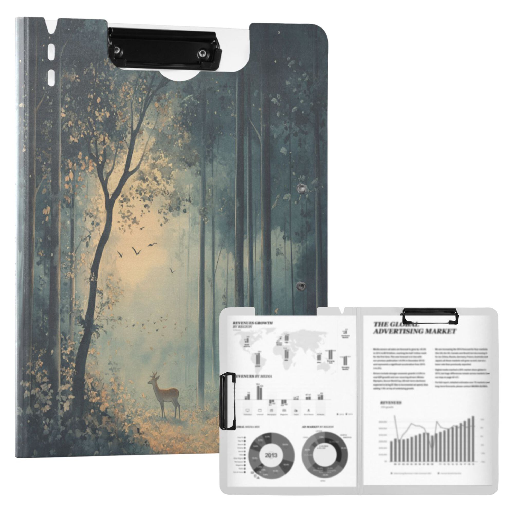 FORMRS A4 Clipboard Folder with Pen Holder Horizontal Foldable School Office Binder, Retro Forest
