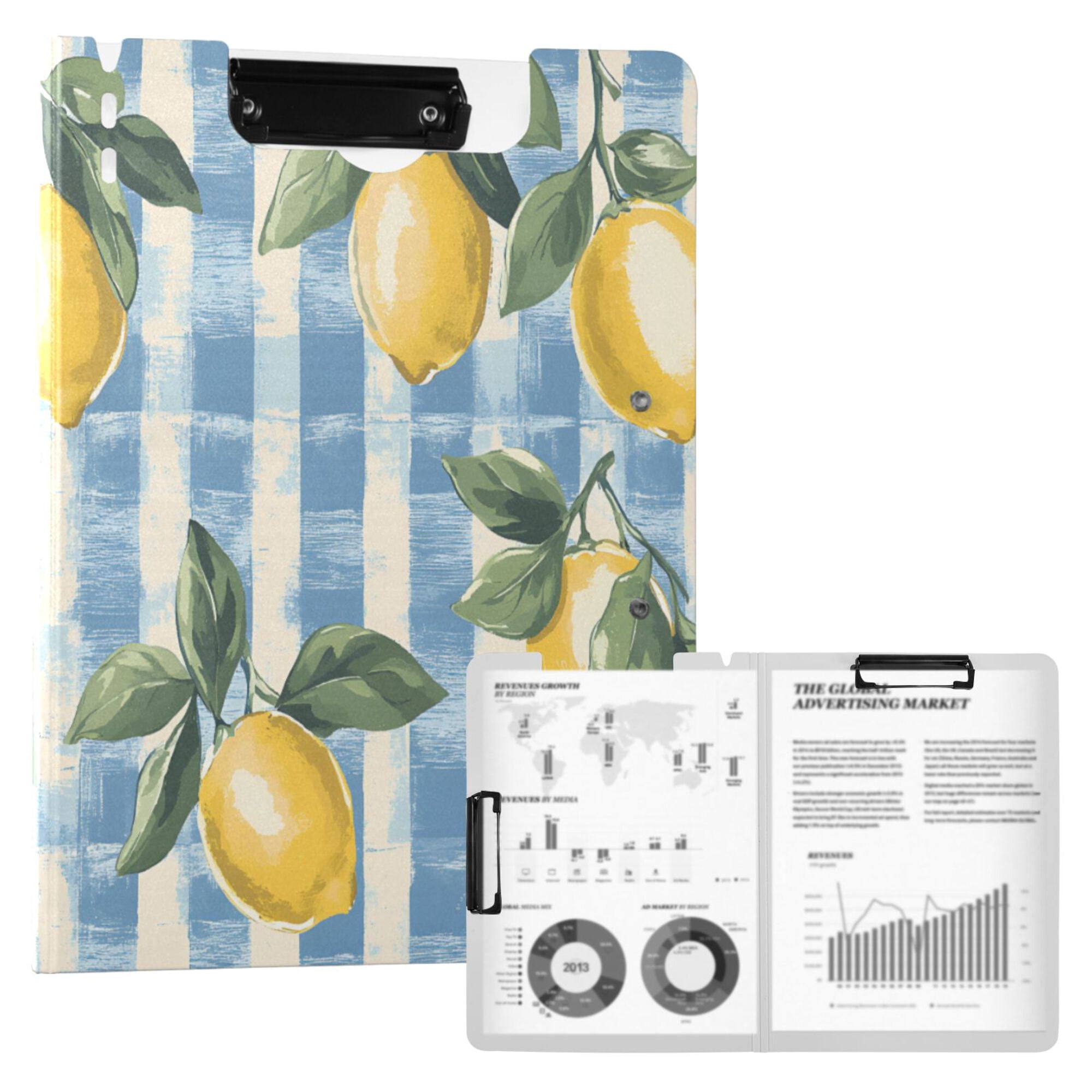 FORMRS A4 Clipboard Folder with Pen Holder Horizontal Foldable School Office Binder, Retro Lemon Leaves