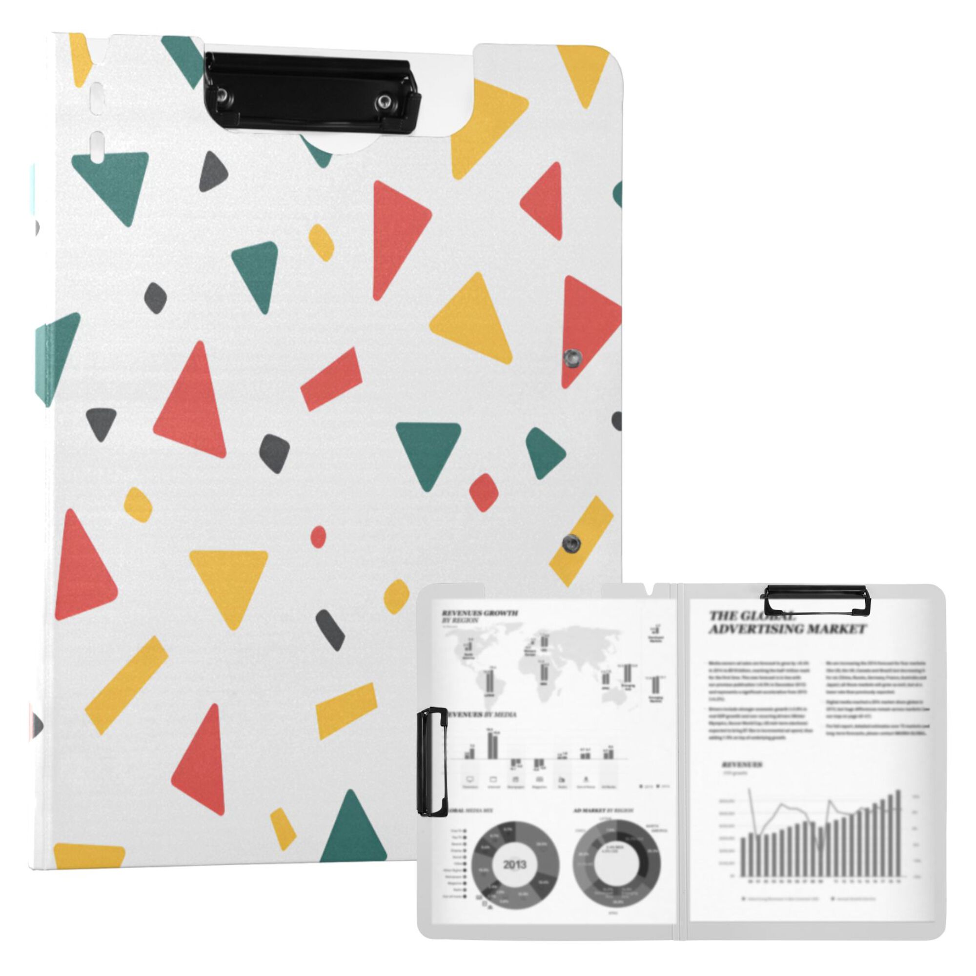 FORMRS A4 Clipboard Folder with Pen Holder Horizontal Foldable School Office Binder, Retro Shapes
