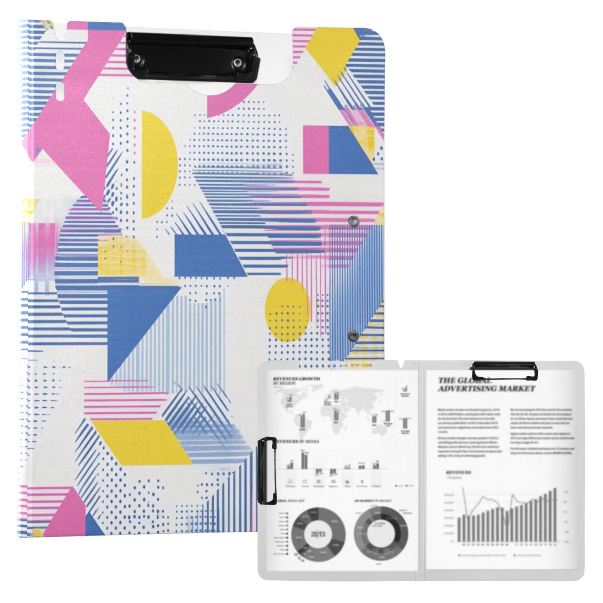 FORMRS A4 Clipboard Folder with Pen Holder Horizontal Foldable School Office Binder, Retro Simple Shapes