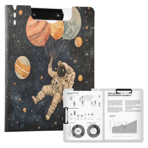 FORMRS A4 Clipboard Folder with Pen Holder Horizontal Foldable School Office Binder, Retro Watercolor Planet