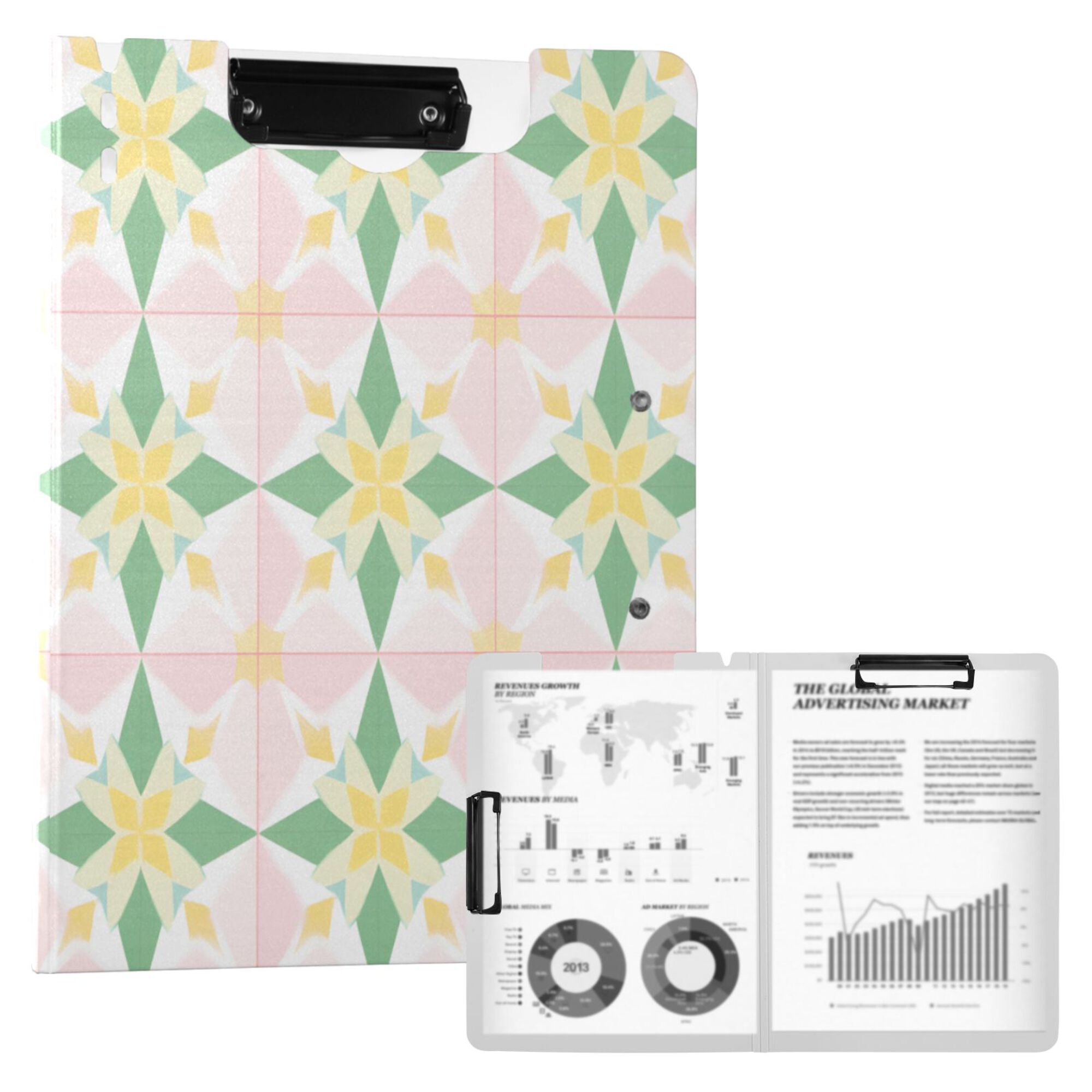 FORMRS A4 Clipboard Folder with Pen Holder Horizontal Foldable School Office Binder, Retro Yellow Stars