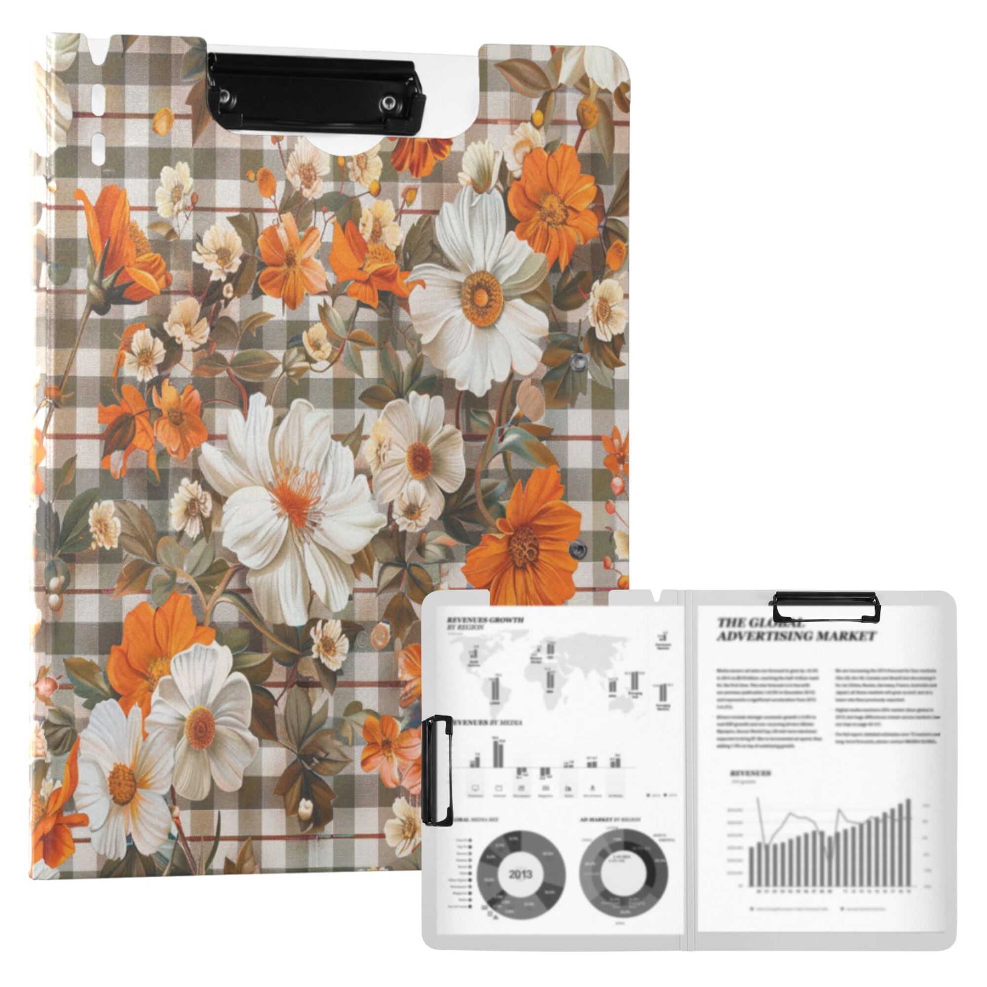 FORMRS A4 Clipboard Folder with Pen Holder Horizontal Foldable School Office Binder, Rustic Floral