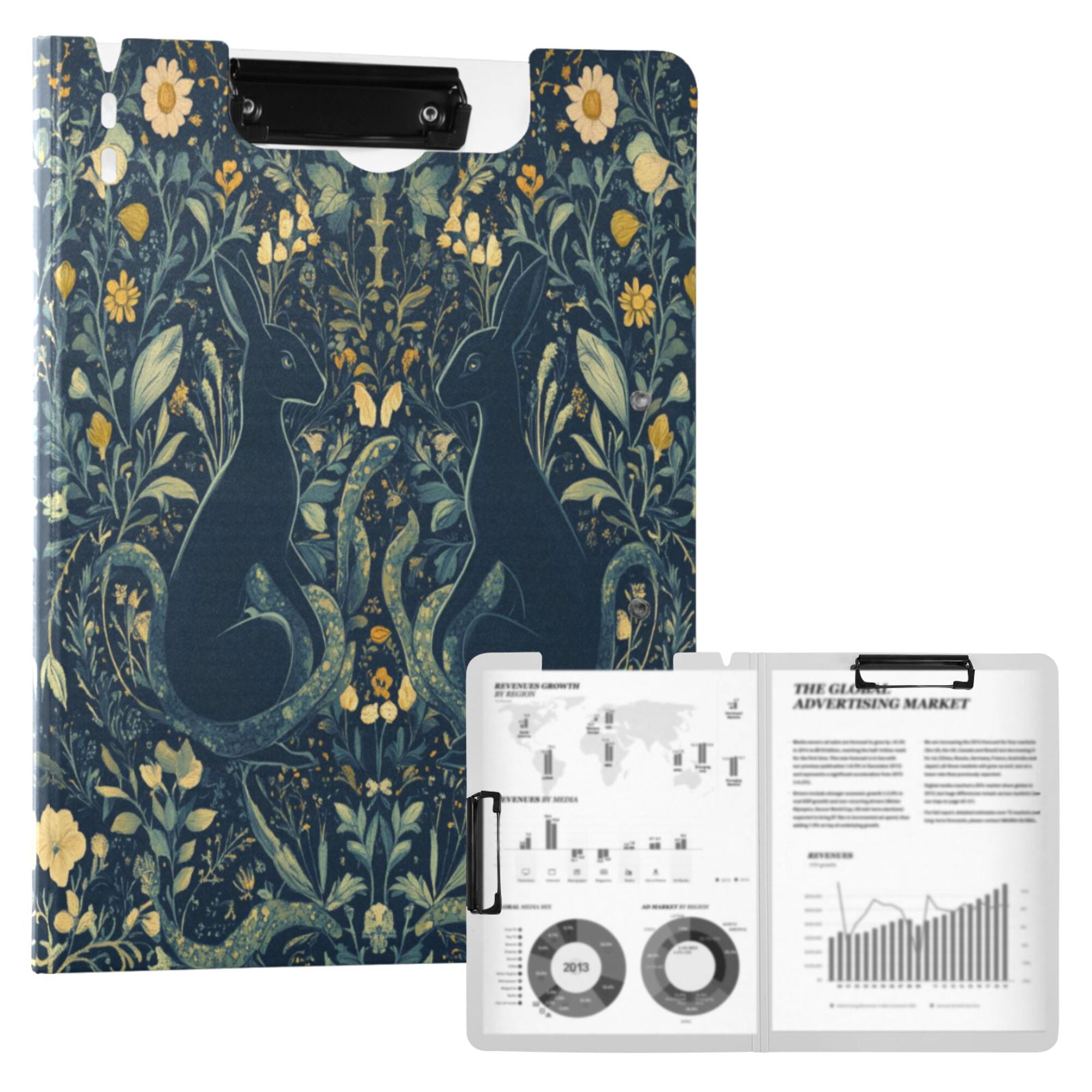 FORMRS A4 Clipboard Folder with Pen Holder Horizontal Foldable School Office Binder, Shadowy Forest Pattern