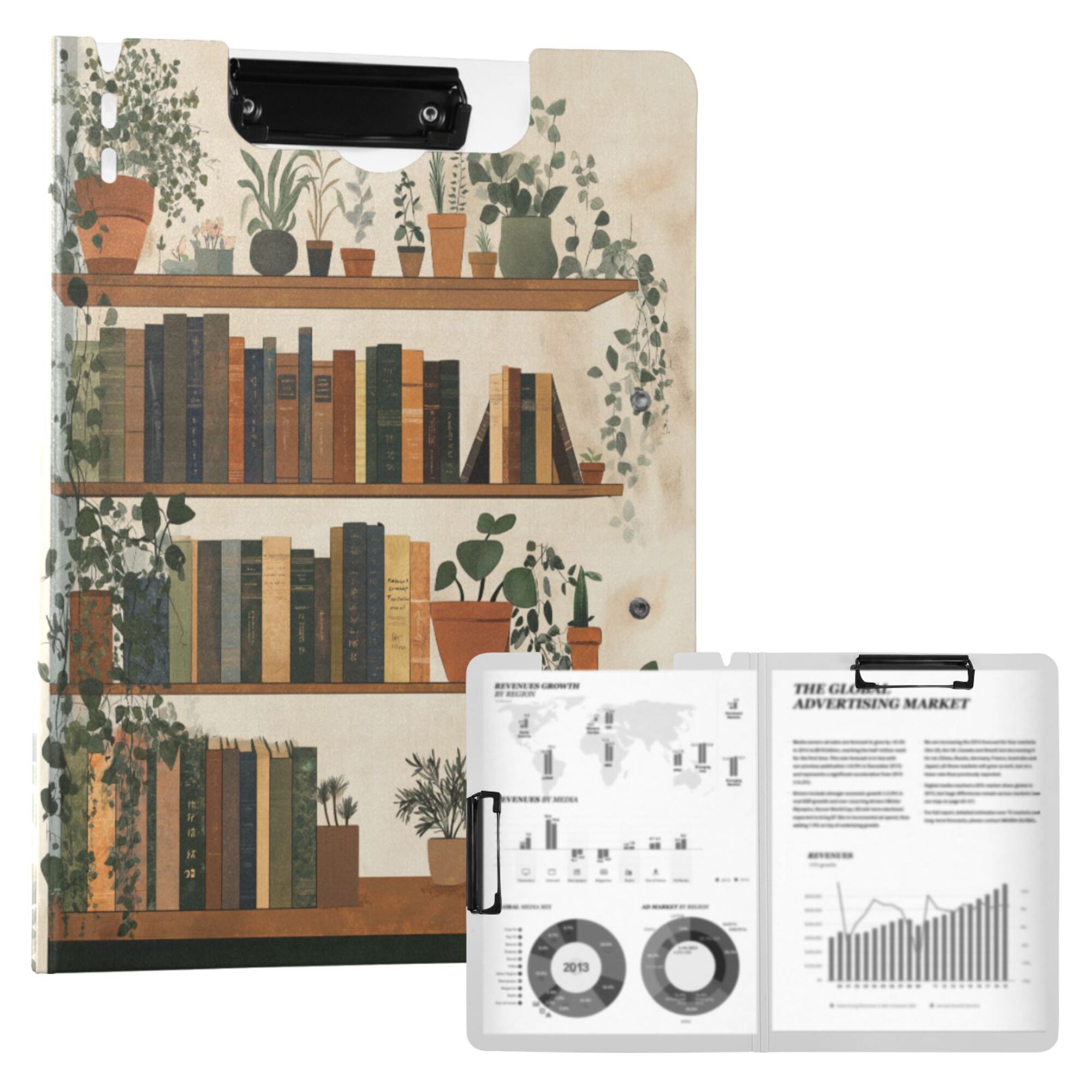 FORMRS A4 Clipboard Folder with Pen Holder Horizontal Foldable School Office Binder, Shelf Plants