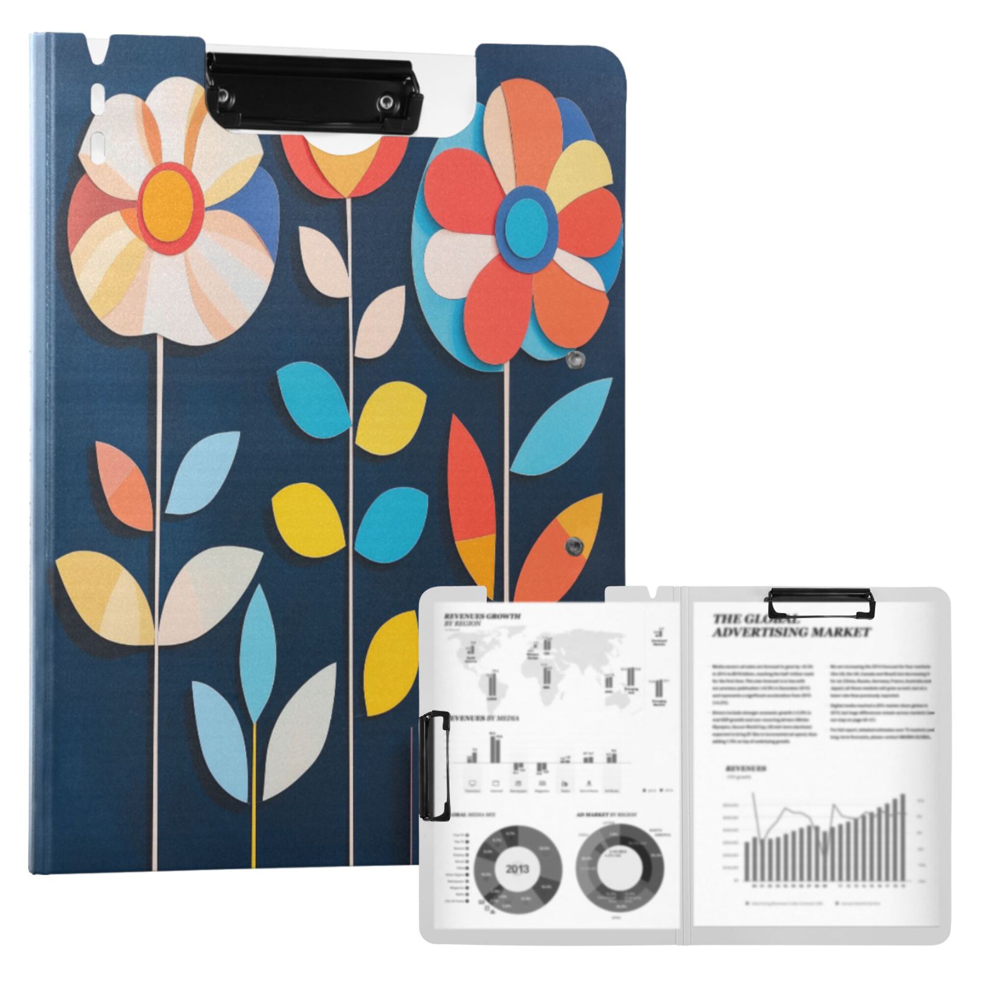 FORMRS A4 Clipboard Folder with Pen Holder Horizontal Foldable School Office Binder, Simple Floral