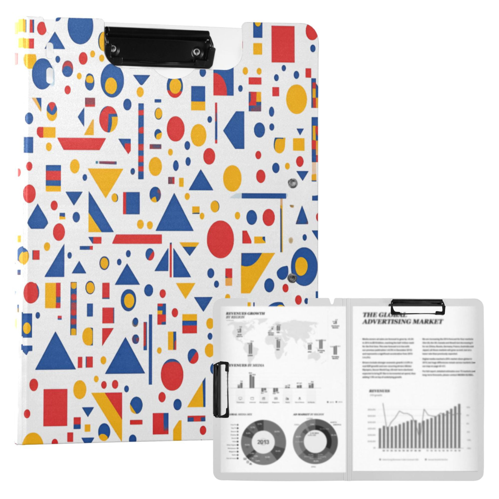 FORMRS A4 Clipboard Folder with Pen Holder Horizontal Foldable School Office Binder, Simple Shapes