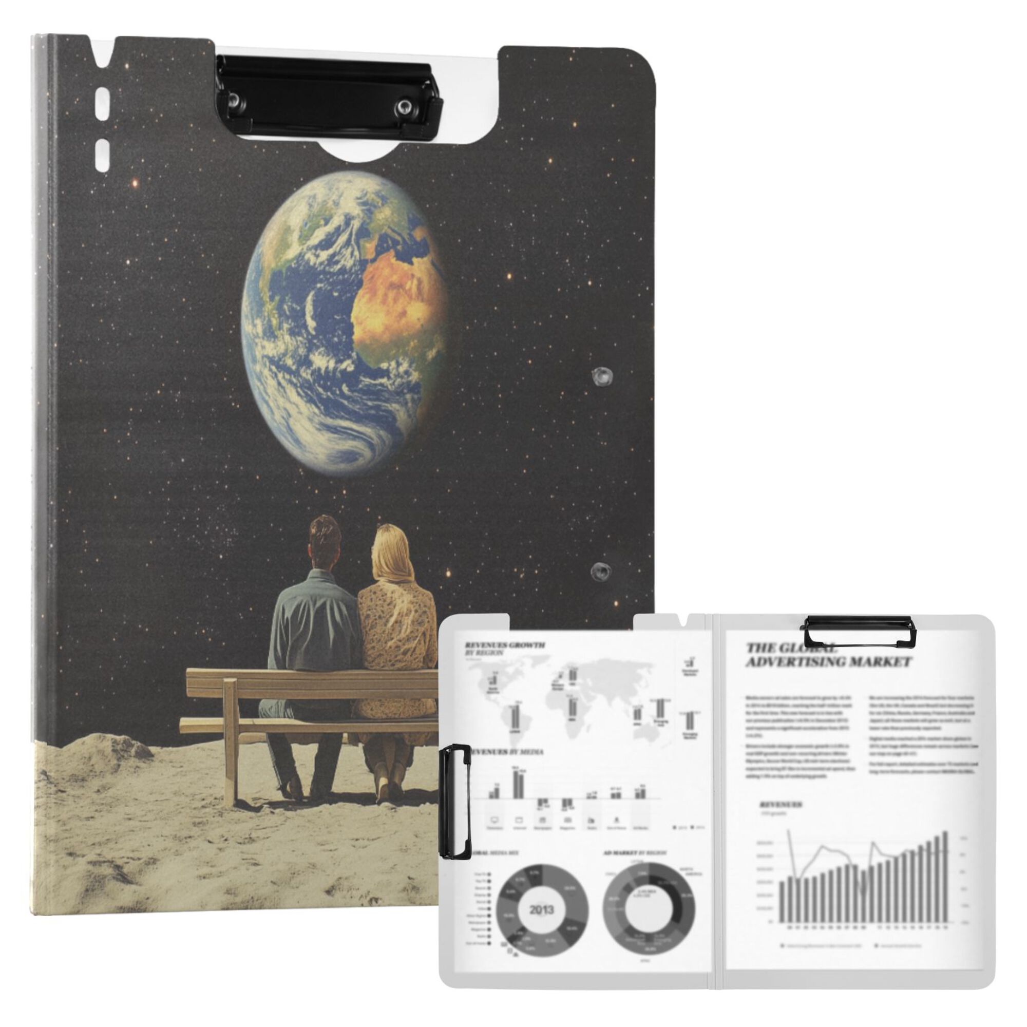 FORMRS A4 Clipboard Folder with Pen Holder Horizontal Foldable School Office Binder, Sitting on The Moon