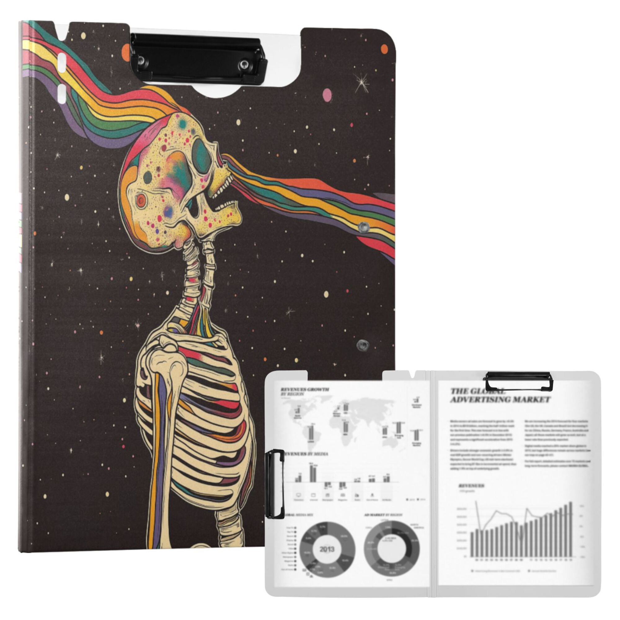 FORMRS A4 Clipboard Folder with Pen Holder Horizontal Foldable School Office Binder, Skeleton Stripes