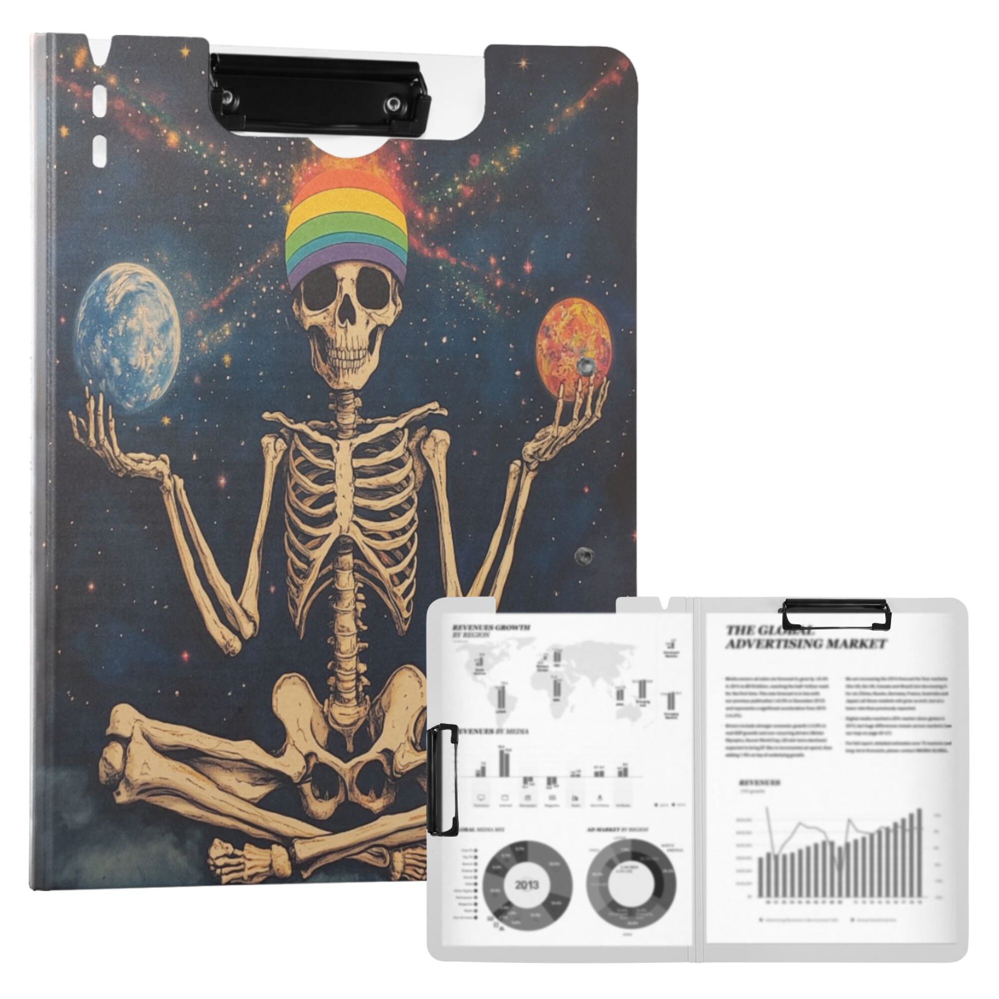 FORMRS A4 Clipboard Folder with Pen Holder Horizontal Foldable School Office Binder, Skeleton with Rainbow