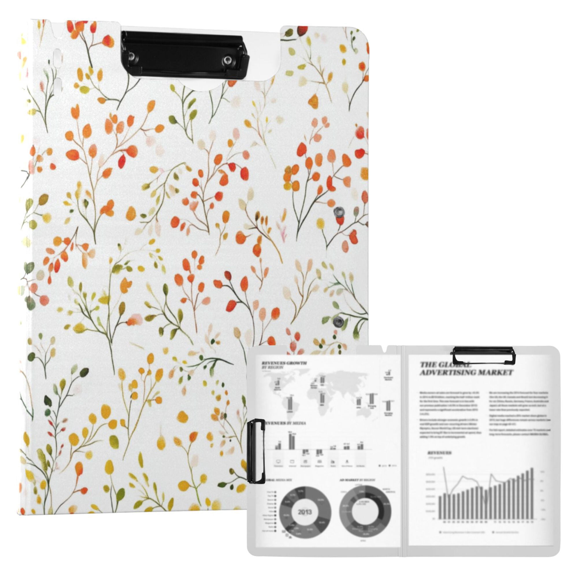 FORMRS A4 Clipboard Folder with Pen Holder Horizontal Foldable School Office Binder, Small Floral Pattern