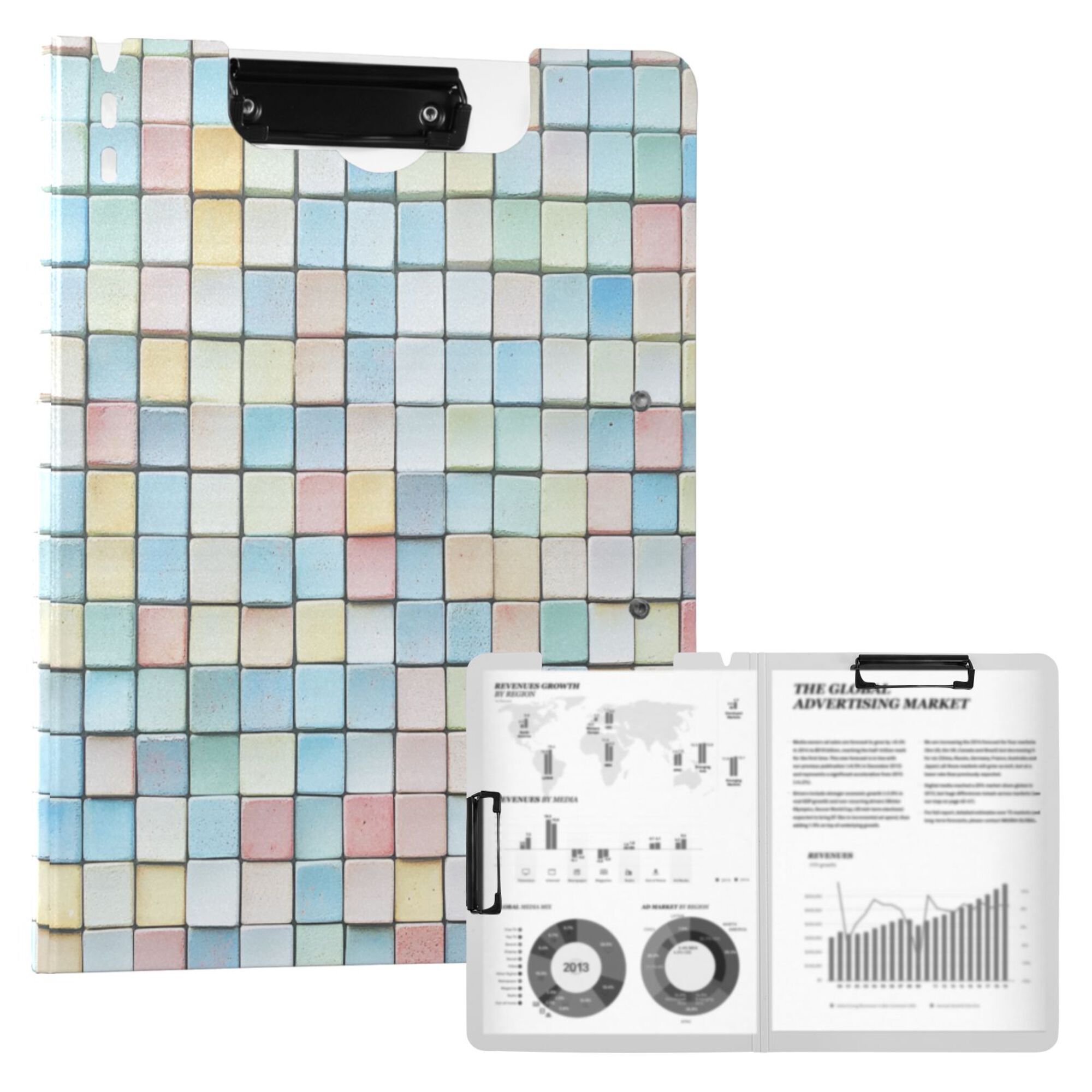 FORMRS A4 Clipboard Folder with Pen Holder Horizontal Foldable School Office Binder, Small Pastel Pattern