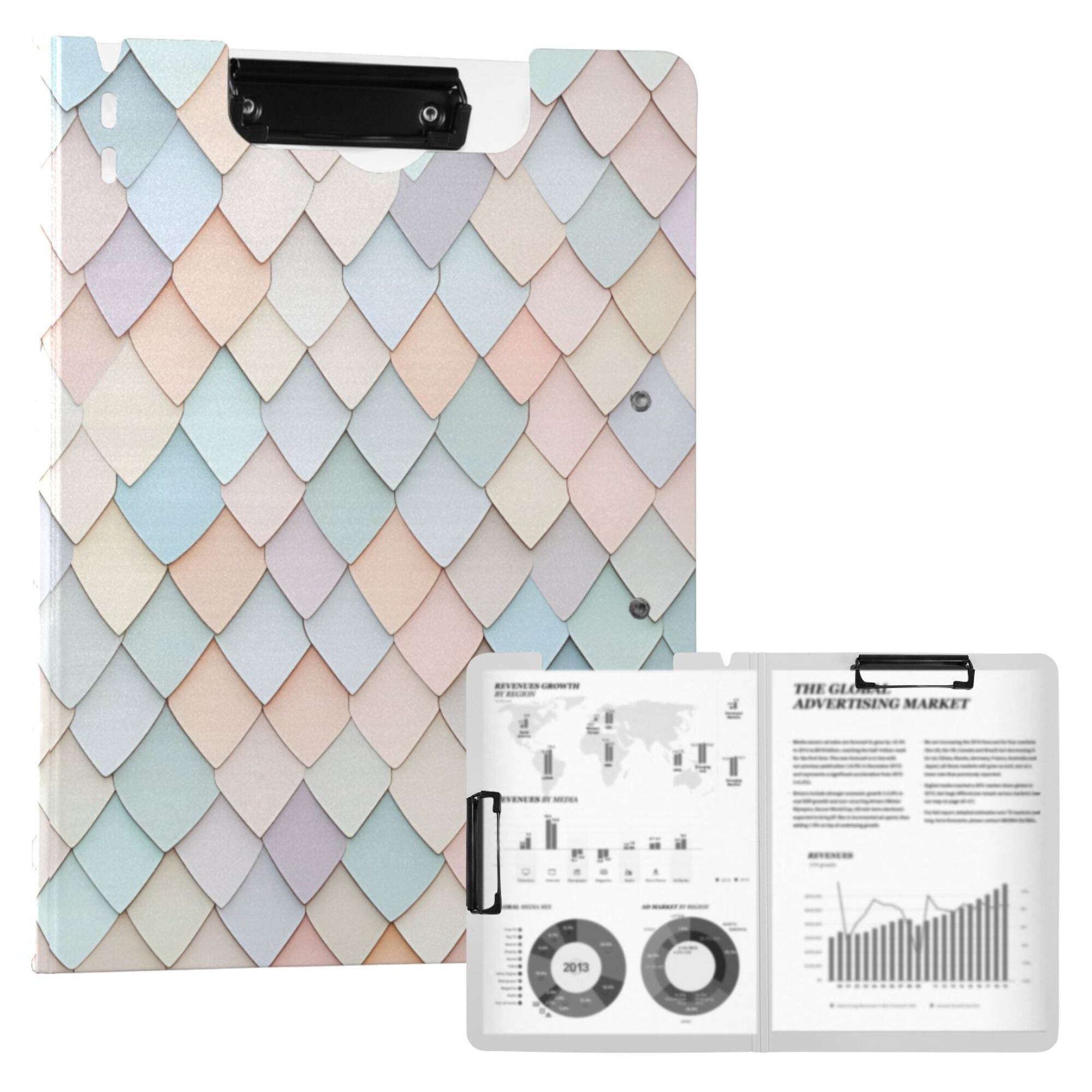 FORMRS A4 Clipboard Folder with Pen Holder Horizontal Foldable School Office Binder, Small Pink Pattern