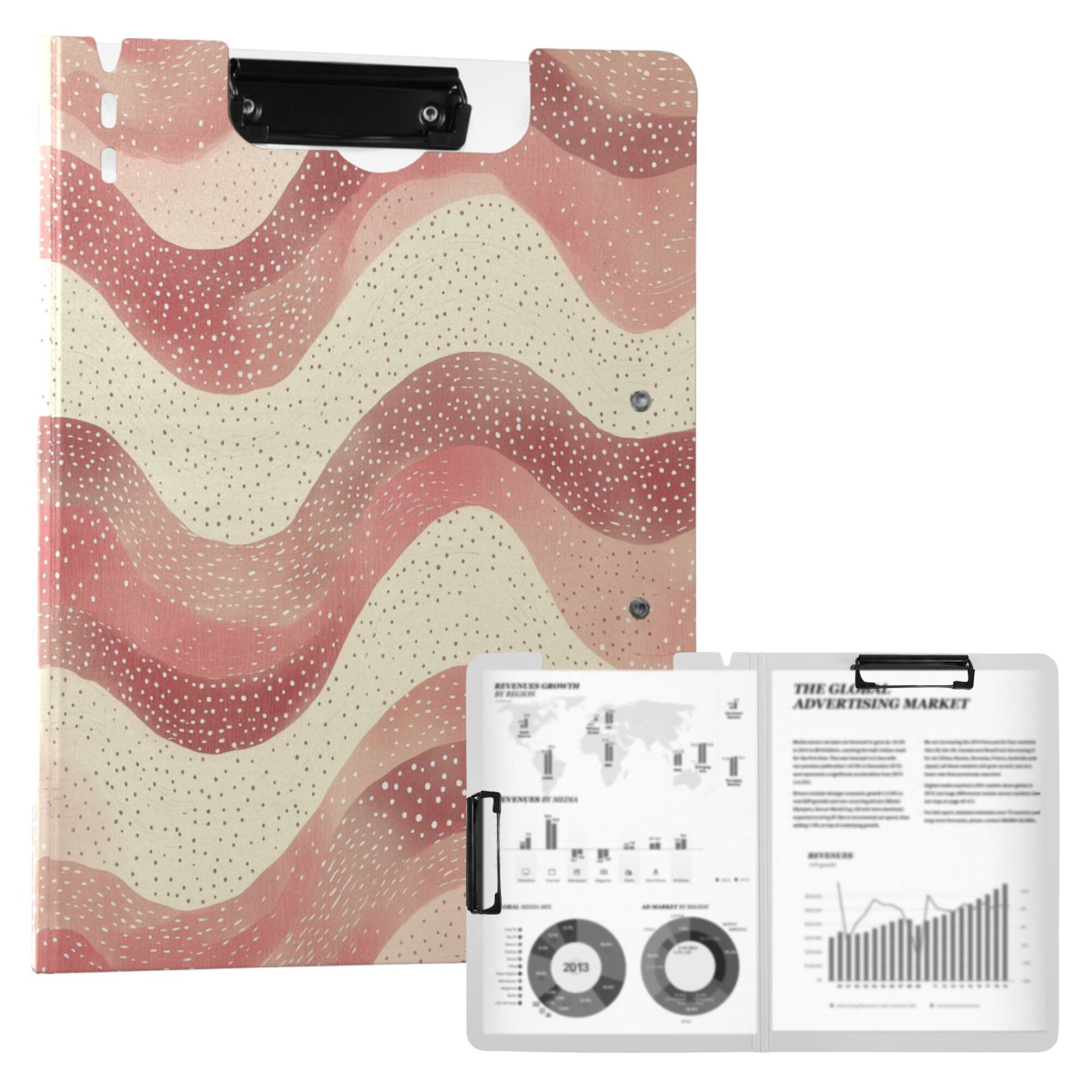 FORMRS A4 Clipboard Folder with Pen Holder Horizontal Foldable School Office Binder, Soft Pink Pattern
