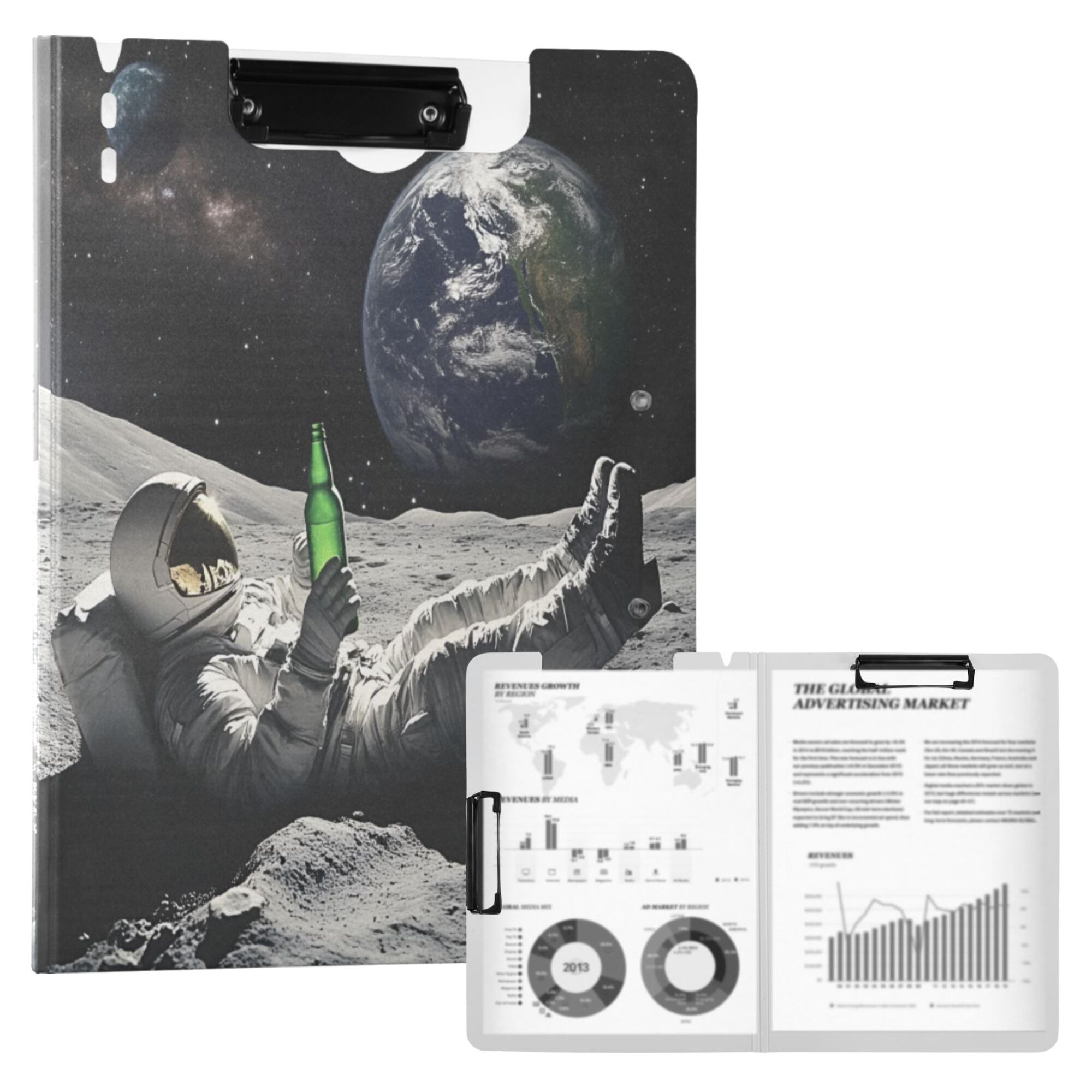 FORMRS A4 Clipboard Folder with Pen Holder Horizontal Foldable School Office Binder, Space Earth