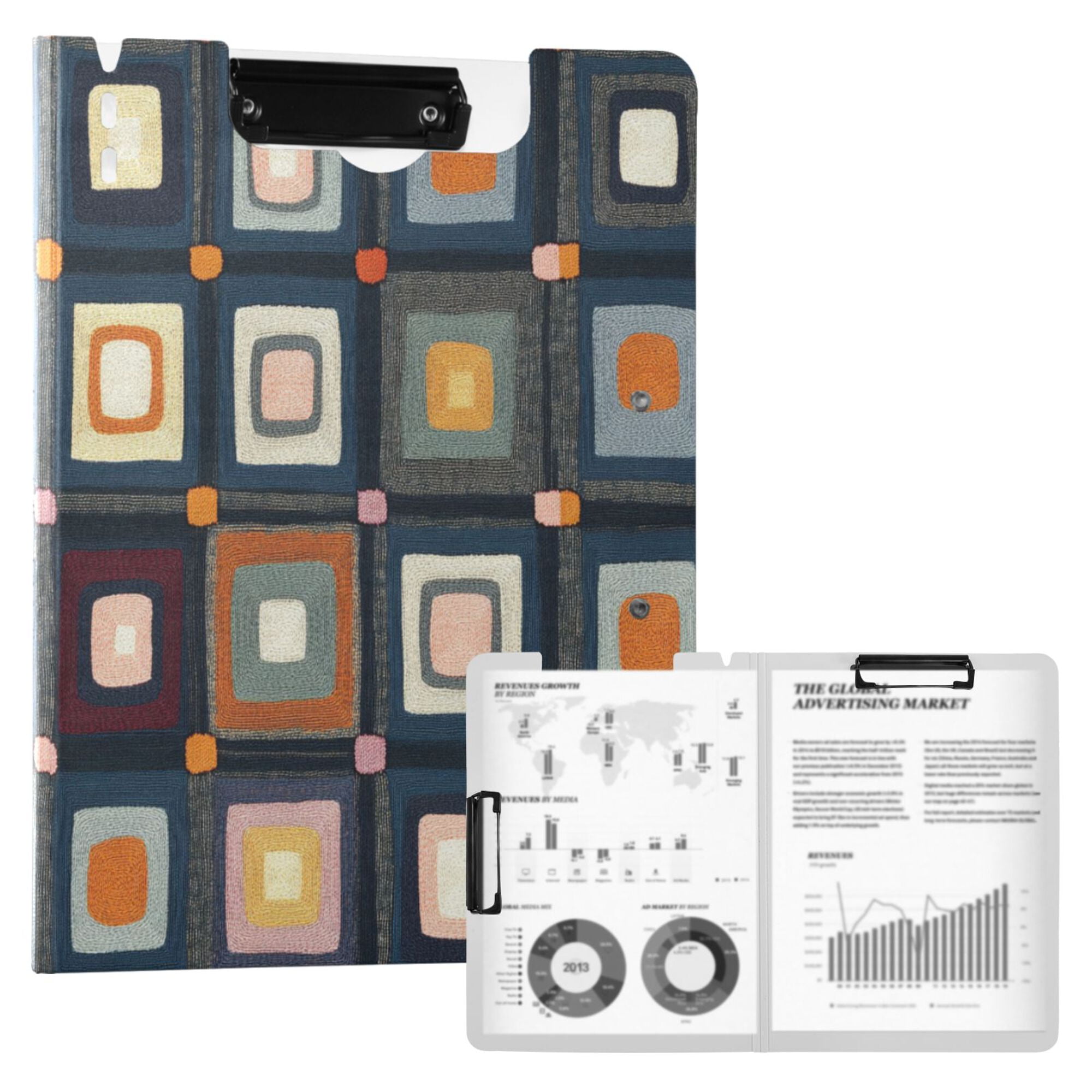 FORMRS A4 Clipboard Folder with Pen Holder Horizontal Foldable School Office Binder, Square Harmony