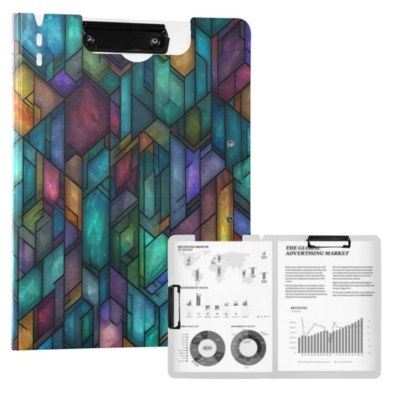 FORMRS A4 Clipboard Folder with Pen Holder Horizontal Foldable School Office Binder, Stained Glass Pattern