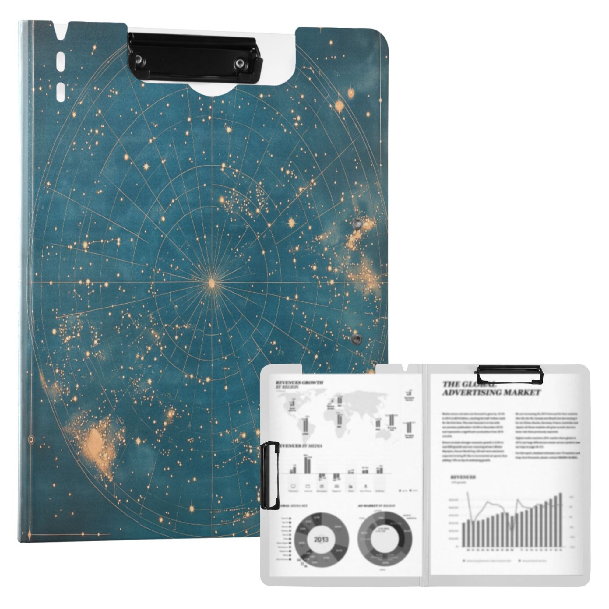 FORMRS A4 Clipboard Folder with Pen Holder Horizontal Foldable School Office Binder, Star Map